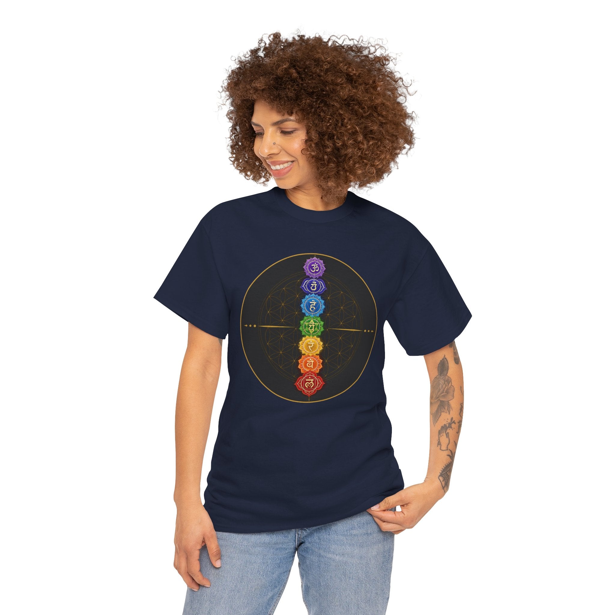 Root To Crown Chakra Illustrated T-Shirt – Sacred Geometry Energy Alignment Graphic Tee