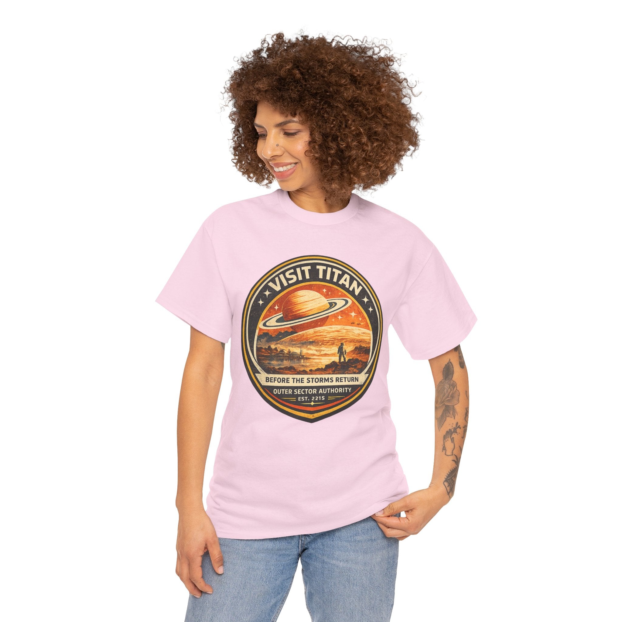 Visit Titan Retro Space Travel T Shirt – Vintage Sci Fi Planet Tourism Graphic Tee