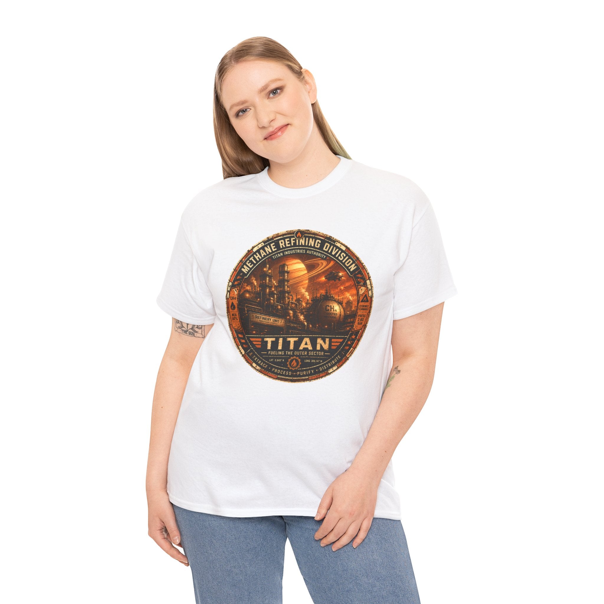 Titan Methane Refining Division T Shirt – Retro Sci Fi Industrial Graphic Tee