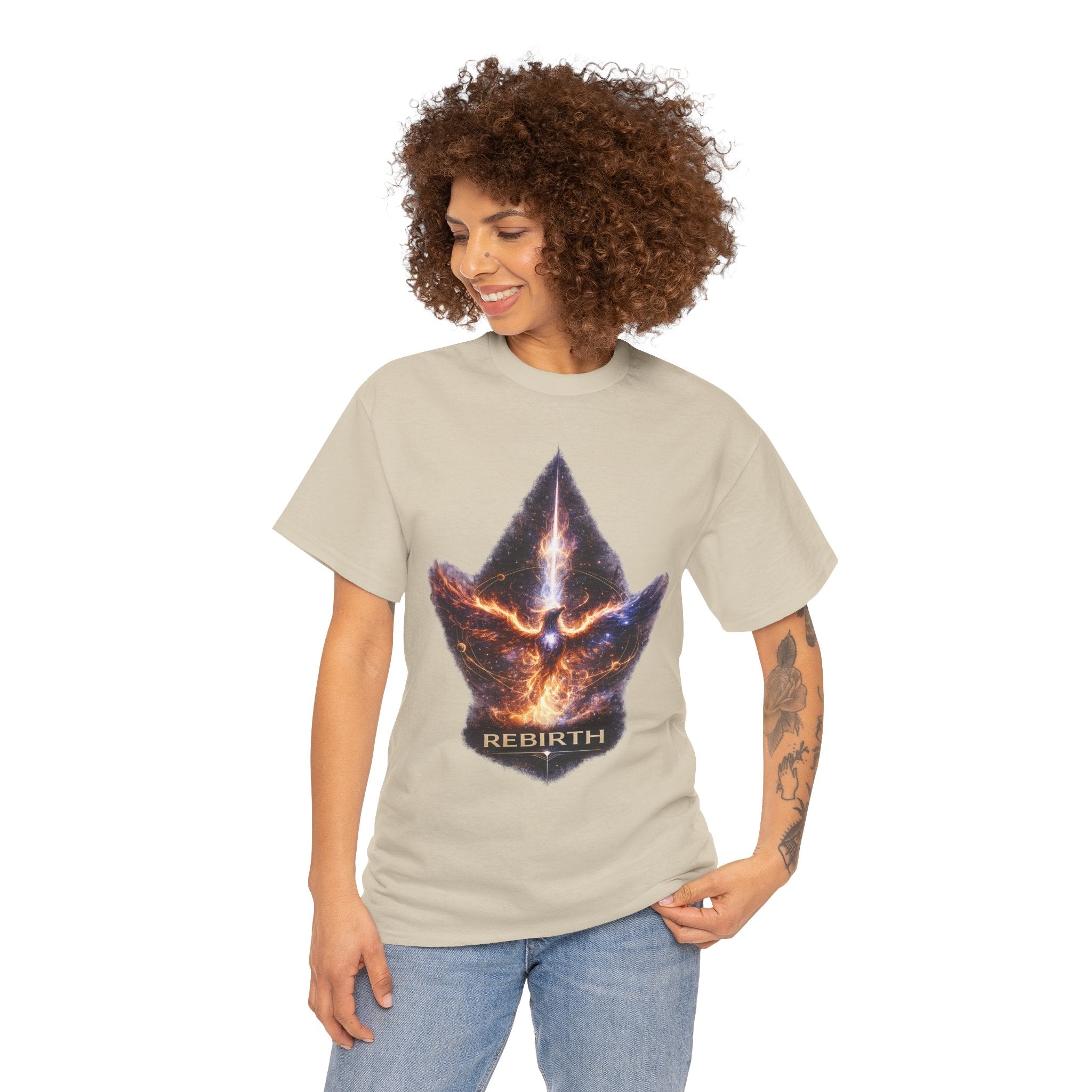 Rebirth Cosmic Phoenix T Shirt – Spiritual Transformation Meditation Graphic Tee