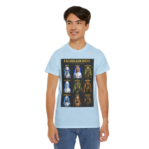 9 Alleged Alien Species T-Shirt – Ancient Aliens Sci-Fi Graphic Tee for UFO Fans