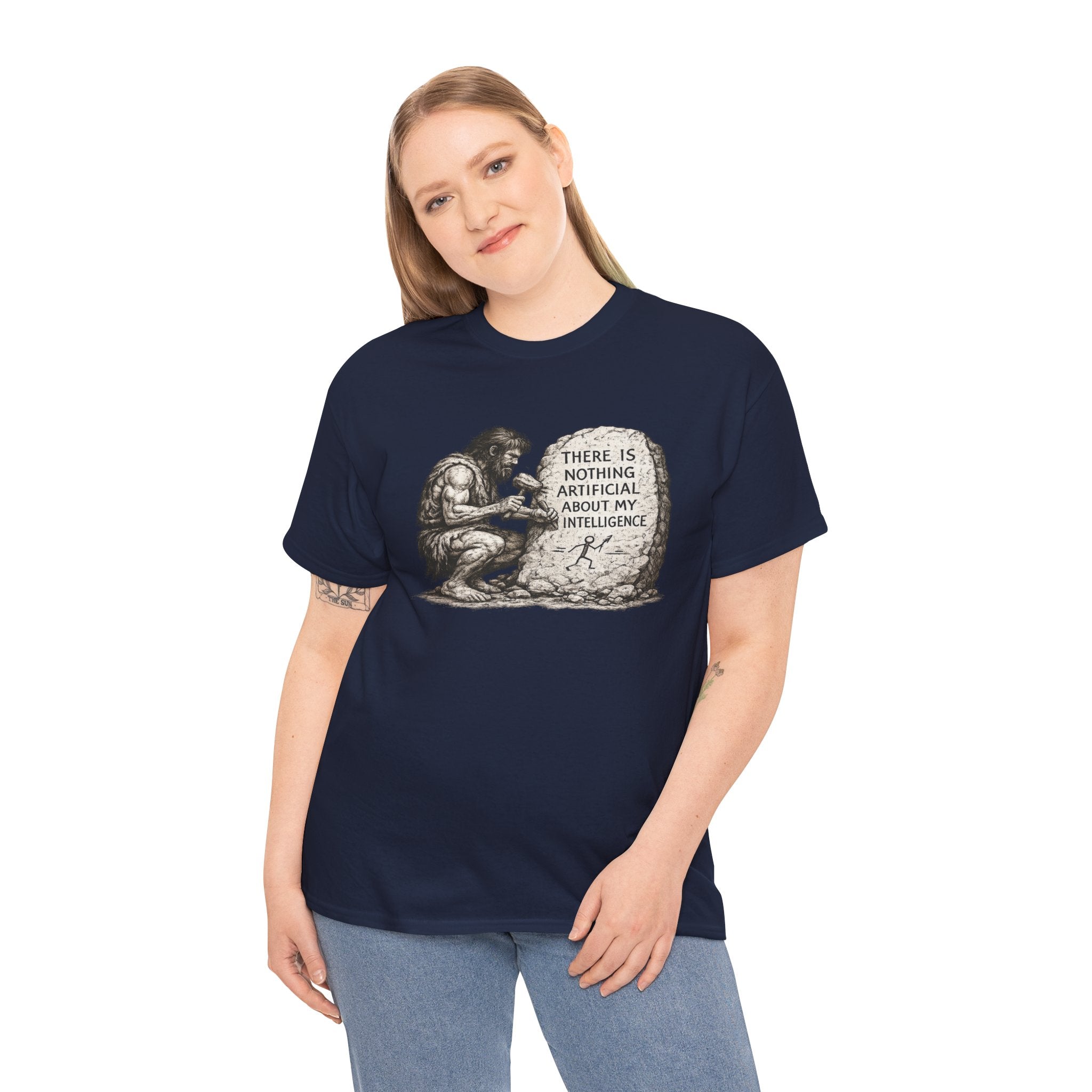 There Is Nothing Artificial About My Intelligence Caveman T Shirt – Funny AI Philosophy Graphic Tee