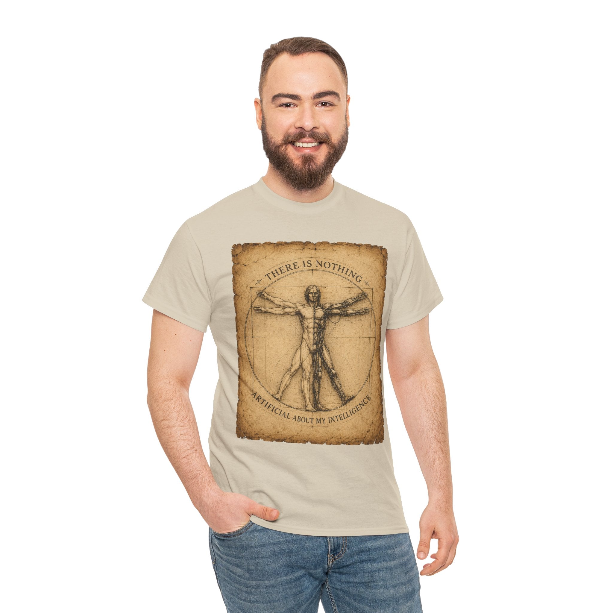 Vitruvian Intelligence T Shirt – There Is Nothing Artificial About My Intelligence Retro Philosophy Tee