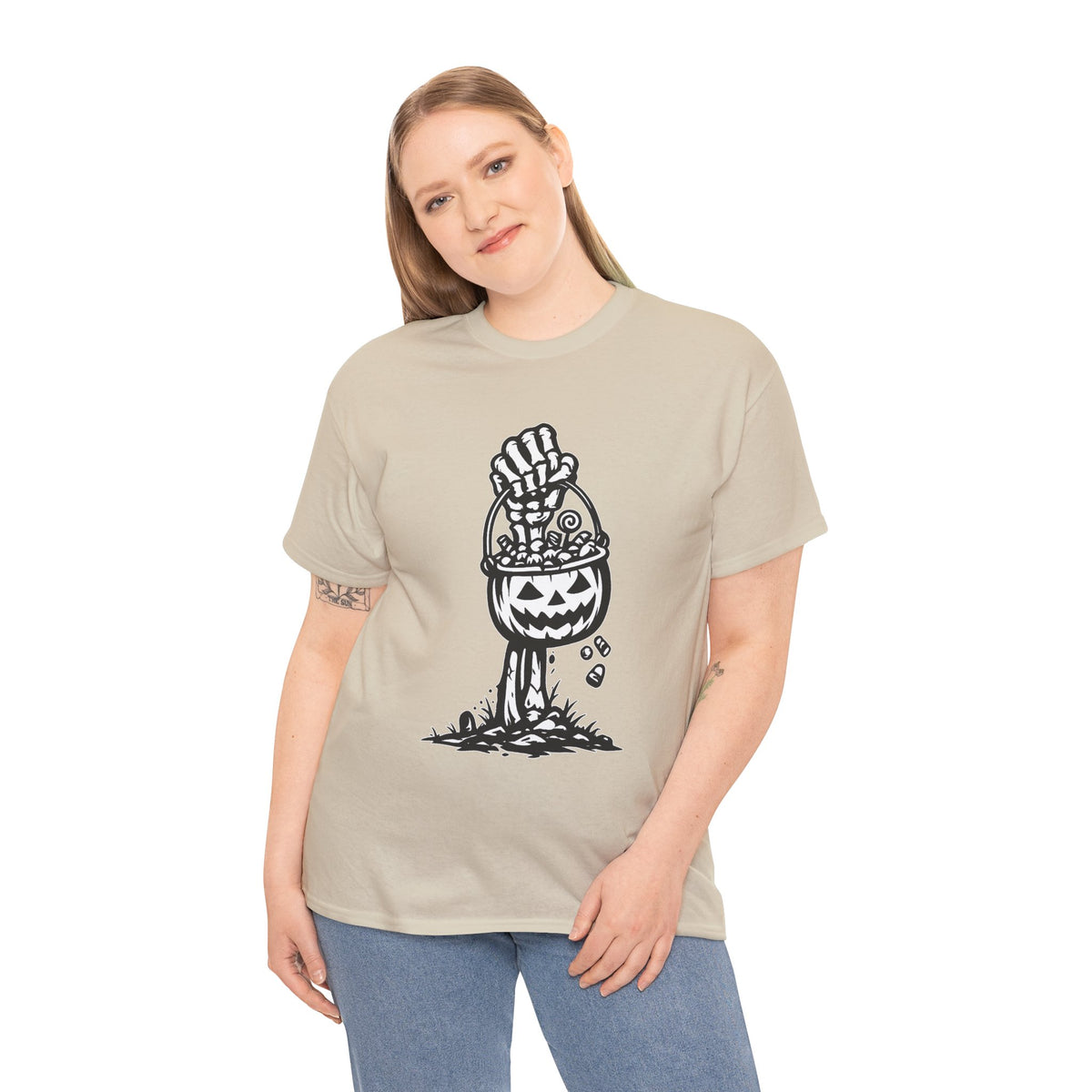 Skeleton Hand Trick or Treat Halloween Graphic T-Shirt | WildOrbit