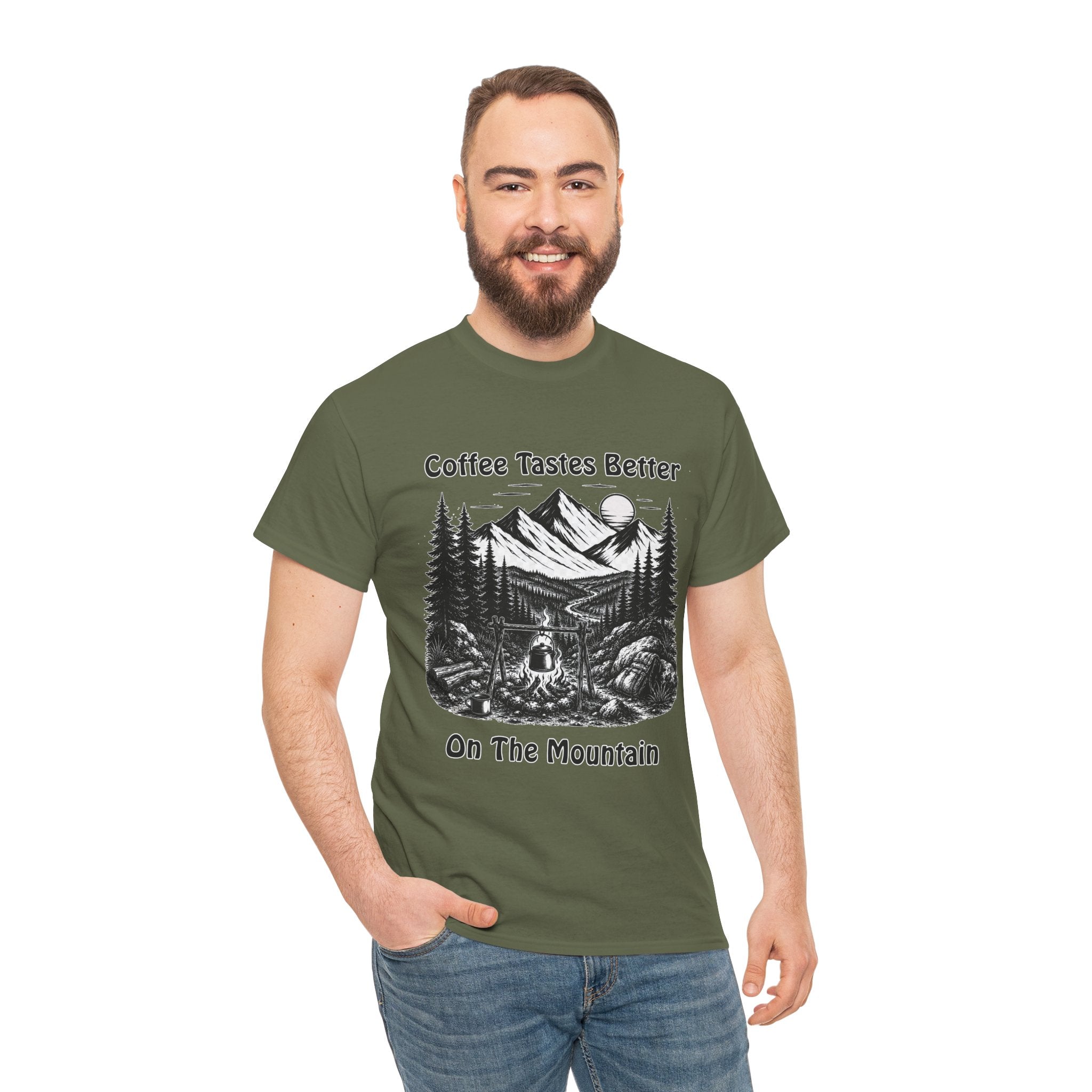 Coffee Tastes Better On The Mountain T Shirt – Camping Hiking Adventure Graphic Tee