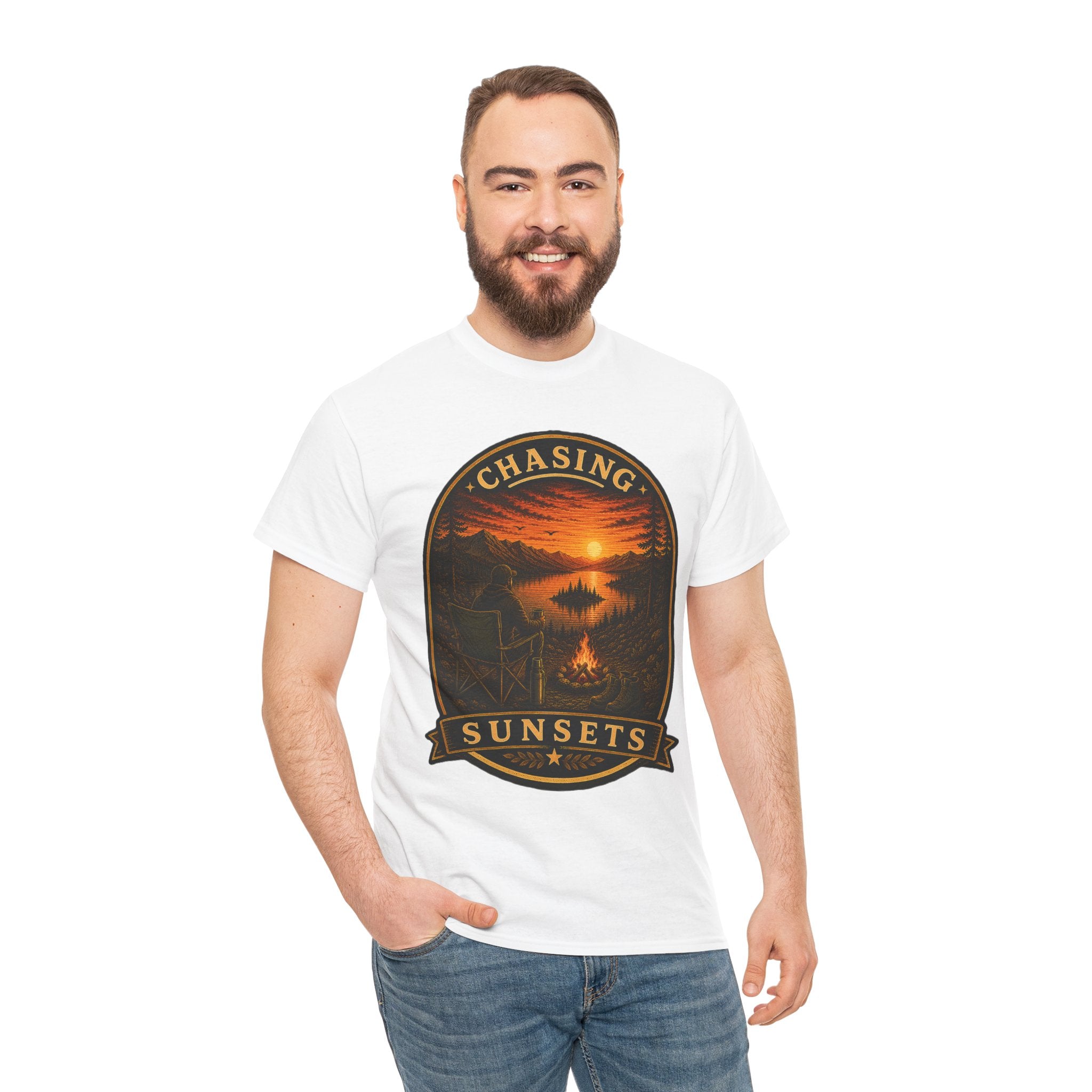 Chasing Sunsets Camping T Shirt – Vintage Sunset Campfire Outdoor Graphic Tee