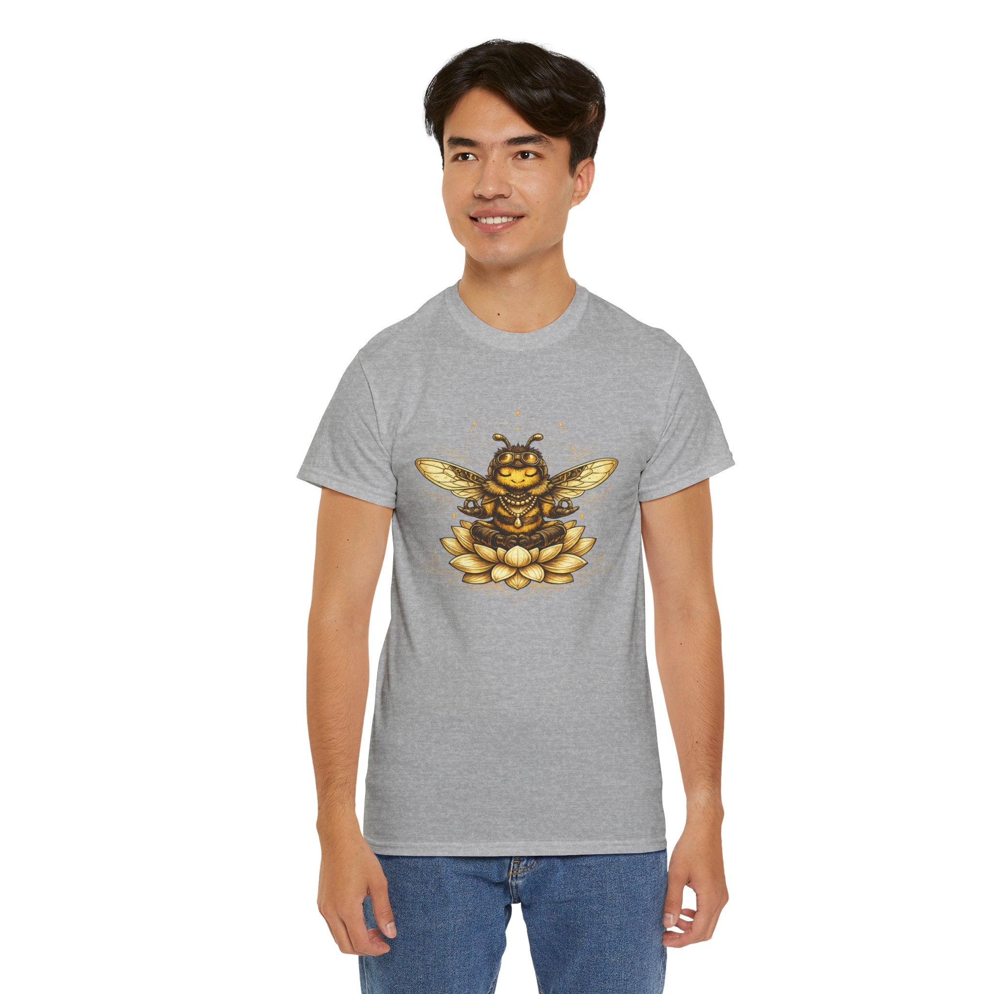 Zen Bee Lotus T Shirt – Golden Meditation Bee Graphic Tee