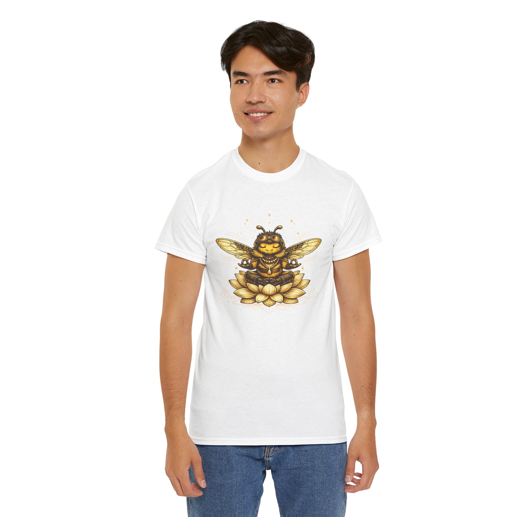 Zen Bee Lotus T Shirt – Golden Meditation Bee Graphic Tee