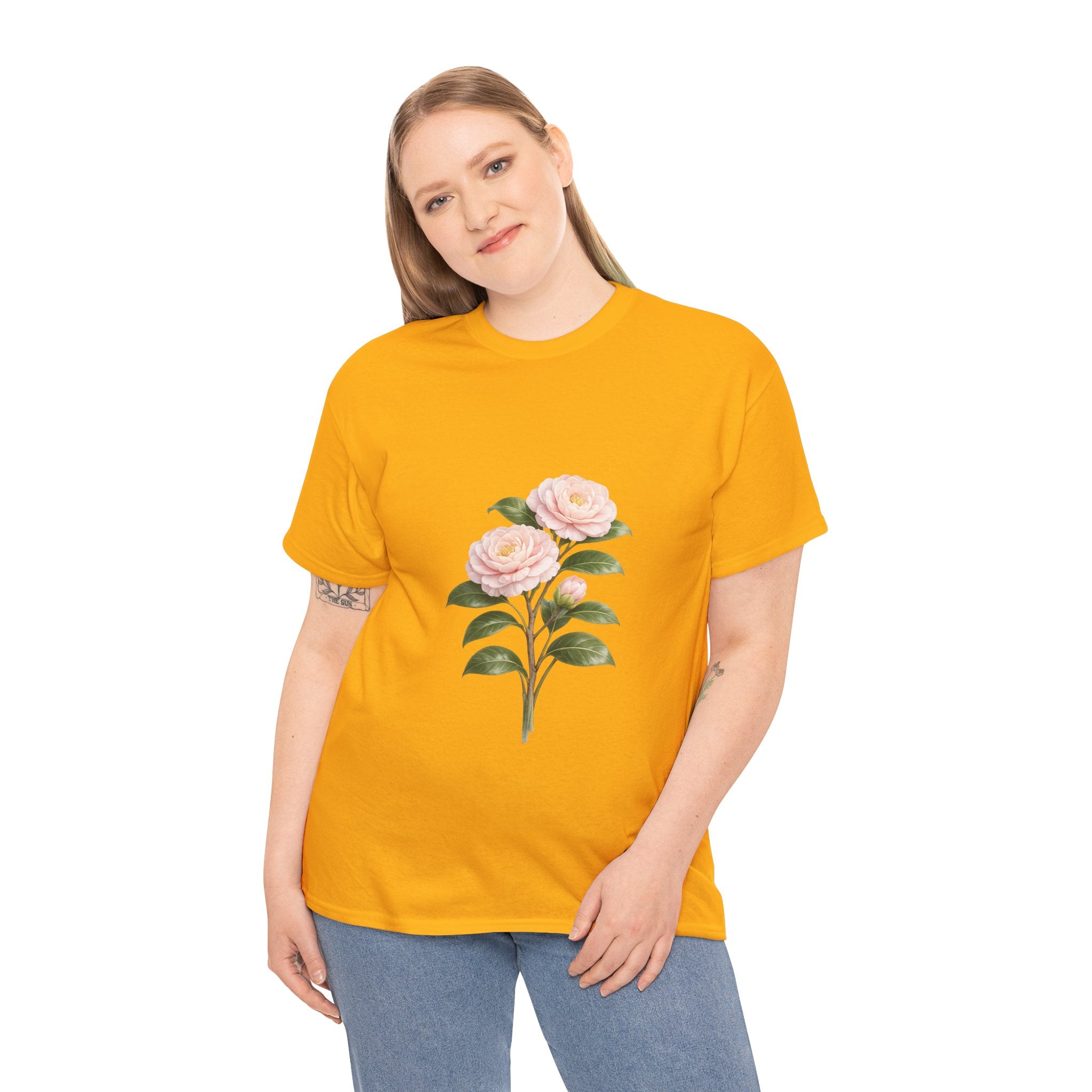 Pink Camellia Flower T-Shirt – Vintage Botanical Floral Graphic Tee for Women & Nature Lovers