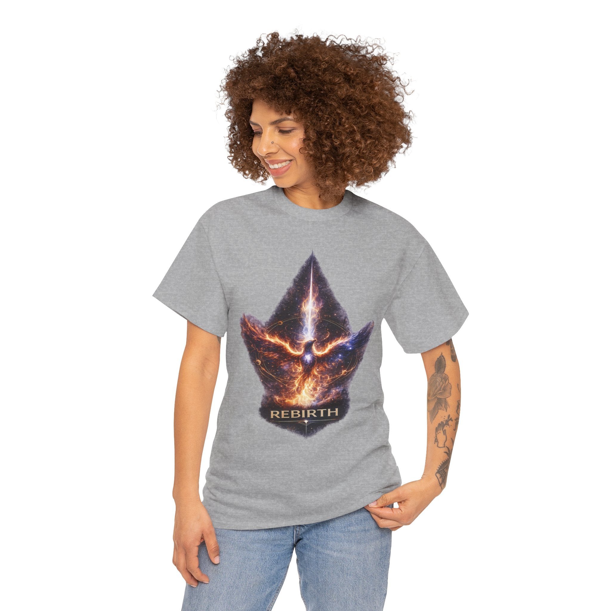 Rebirth Cosmic Phoenix T Shirt – Spiritual Transformation Meditation Graphic Tee