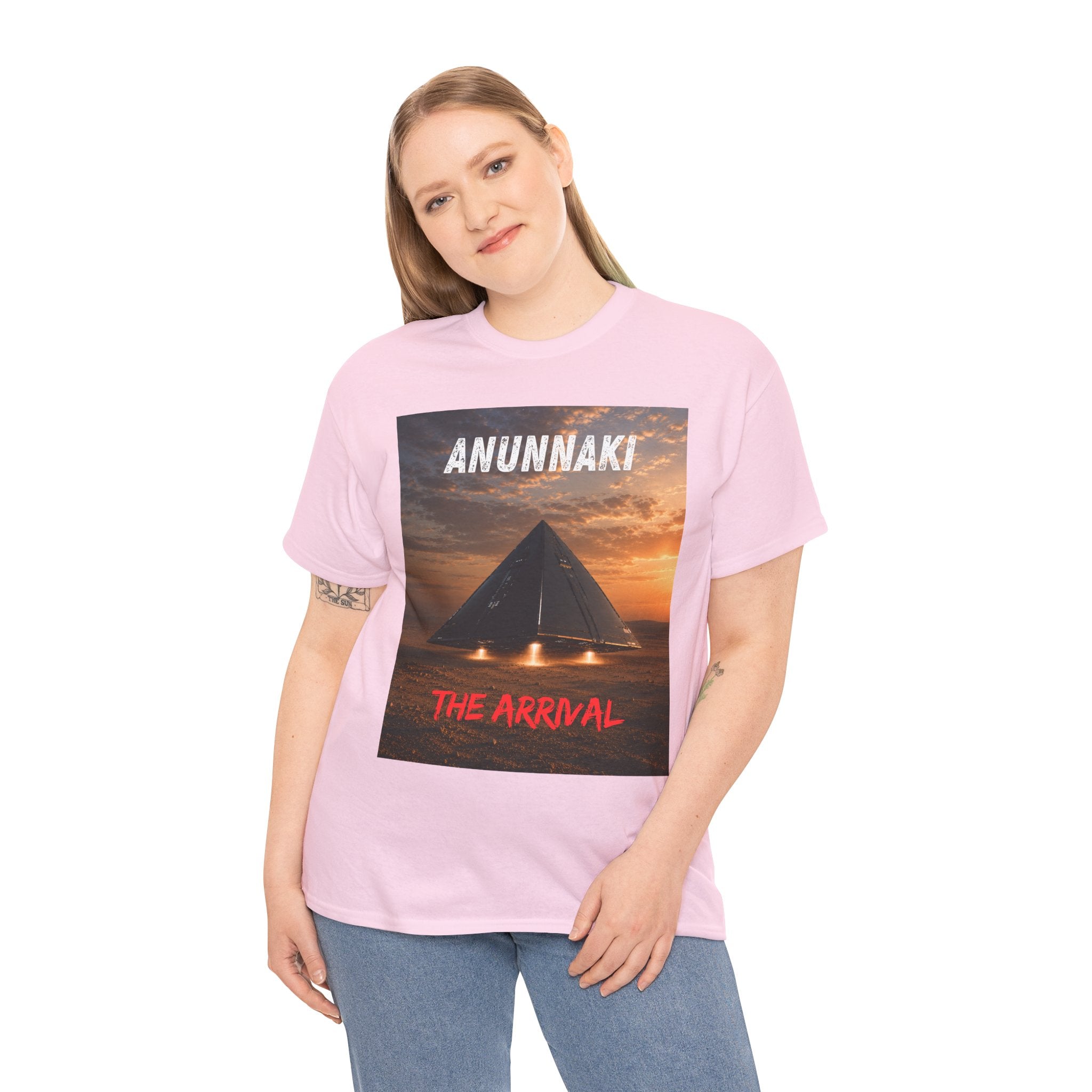 Anunnaki Arrival T Shirt – Ancient Alien Pyramid UFO Graphic Tee Inspired by Sumerian Legends