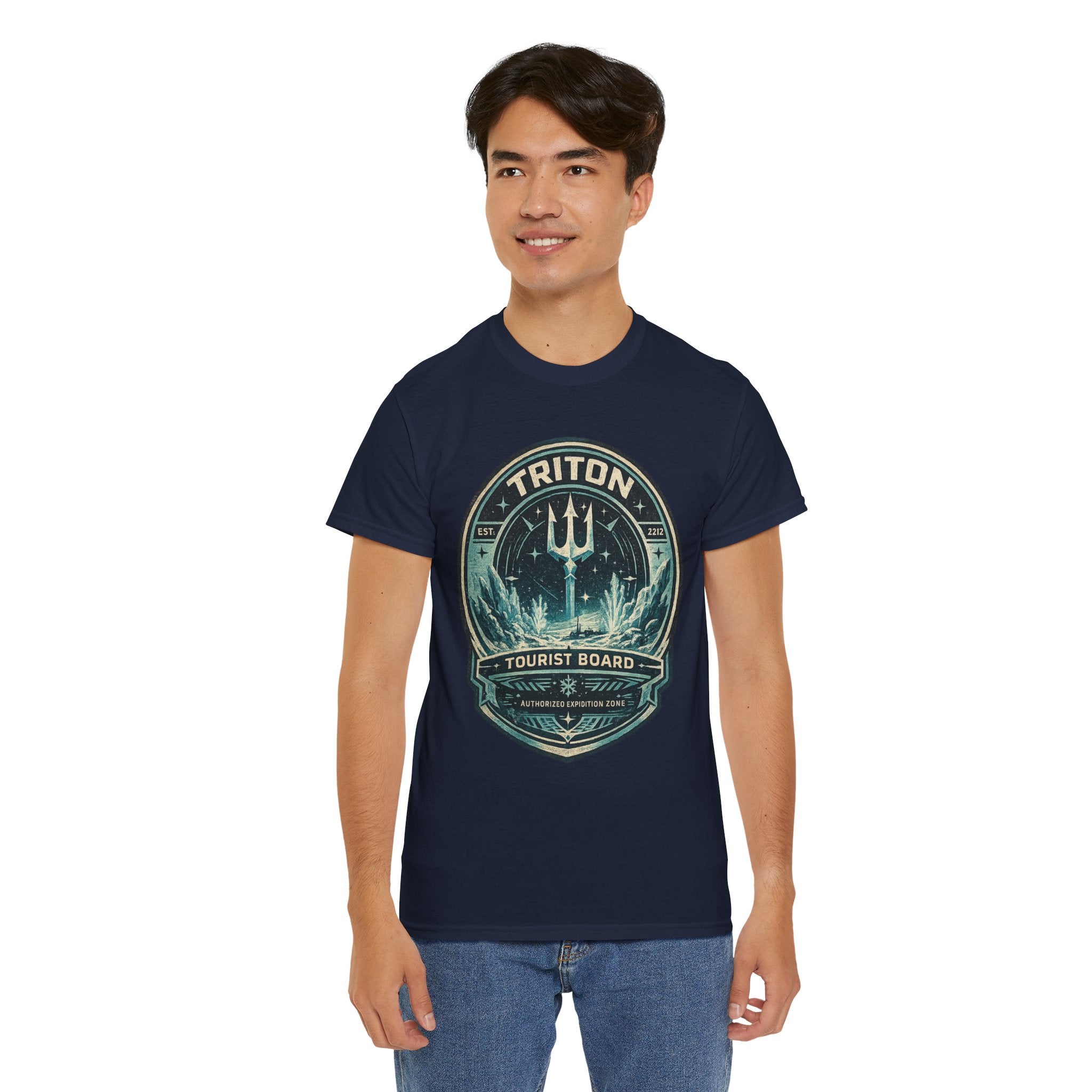 Triton Tourist Board T Shirt – Retro Sci Fi Ocean Planet Graphic Tee