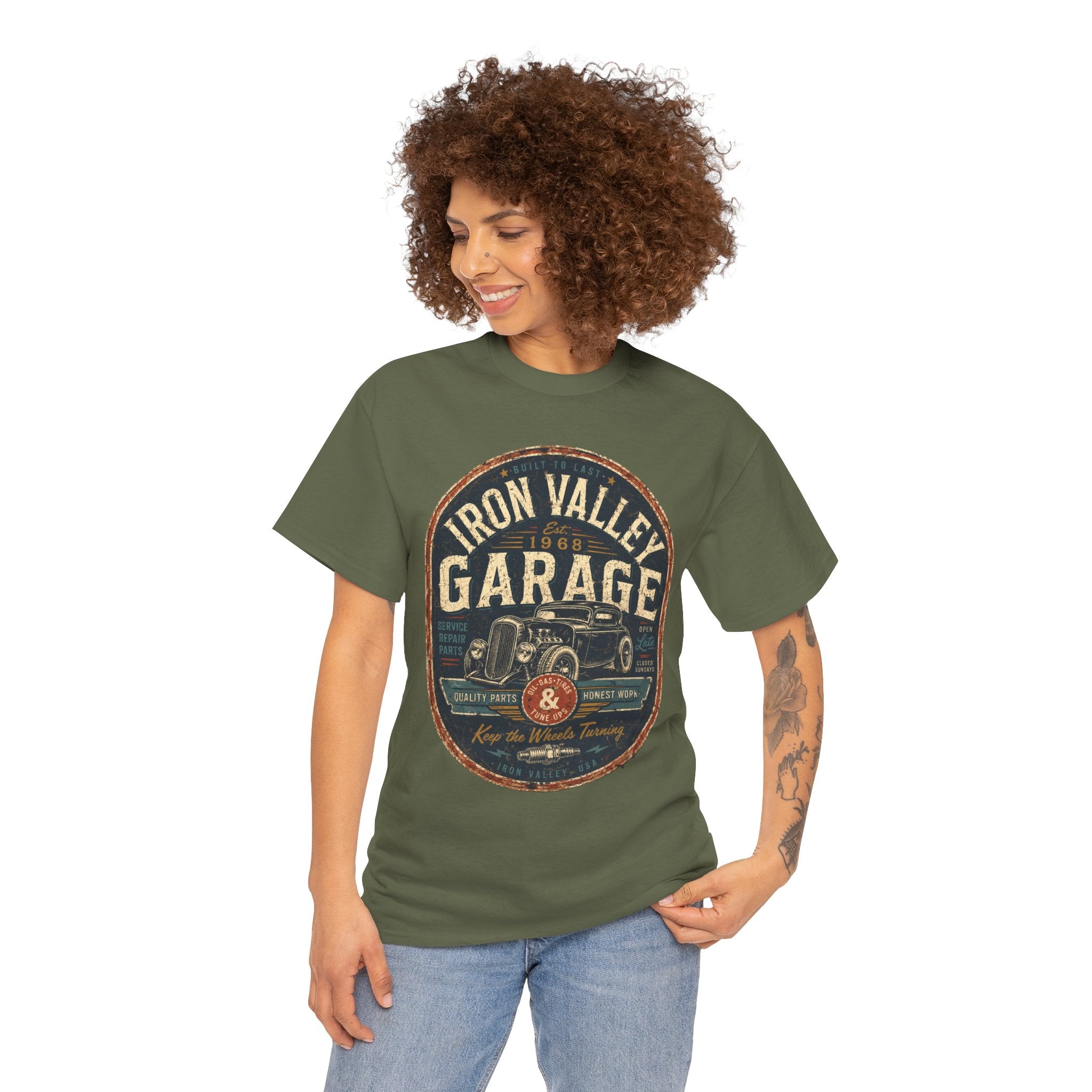 Iron Valley Garage Vintage Car T Shirt – Retro Classic Garage Graphic Tee for Car Lovers