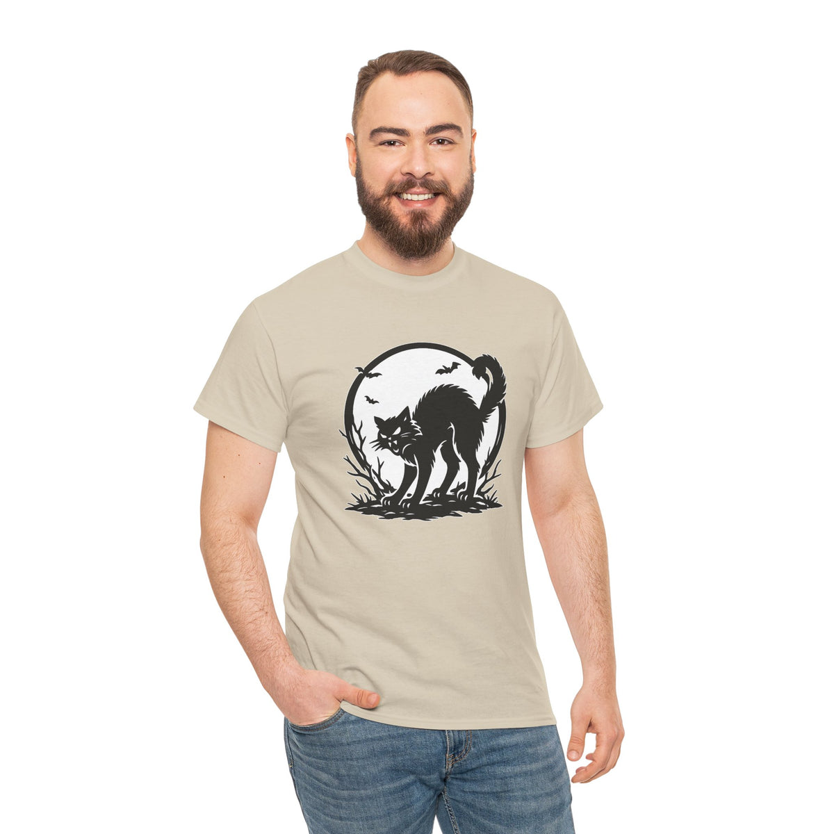 Black Cat Moon Halloween Graphic T-Shirt | WildOrbit