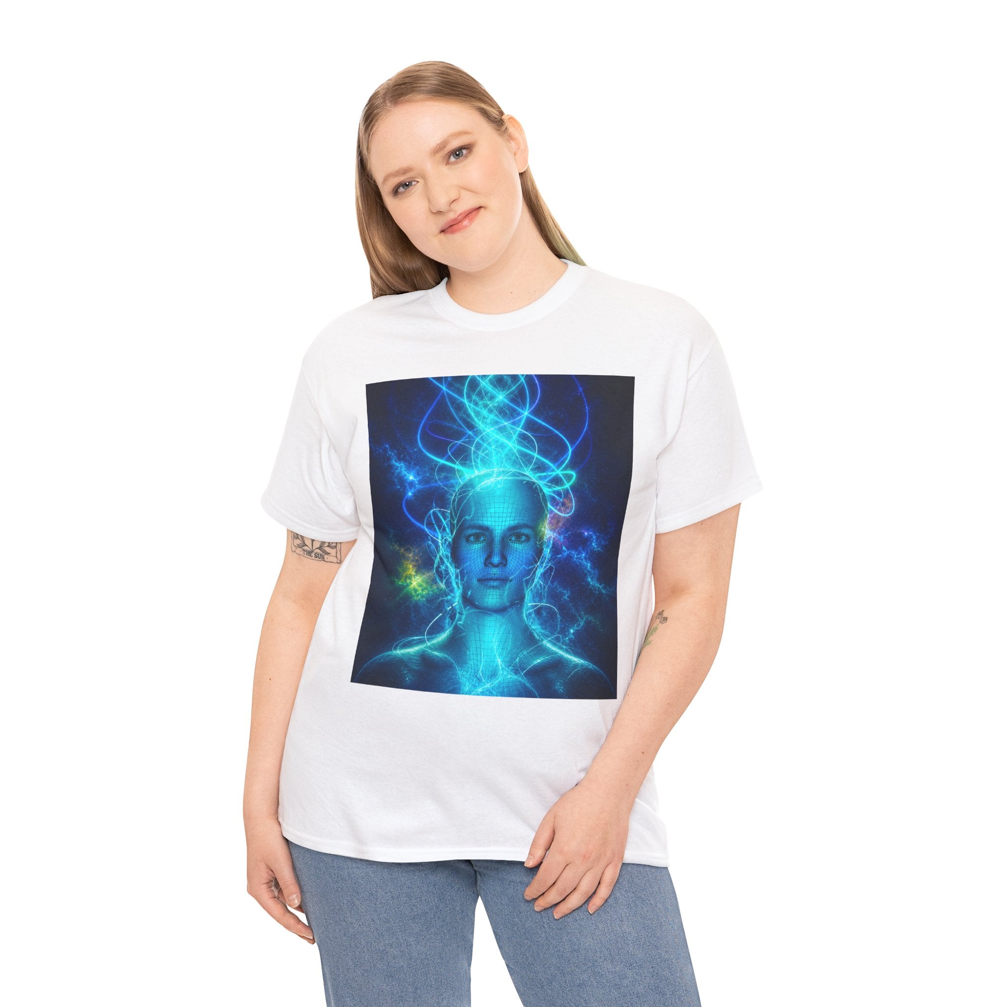 Sci Fi Regeneration Head T Shirt – Electric Blue Cyberpunk AI Graphic Tee