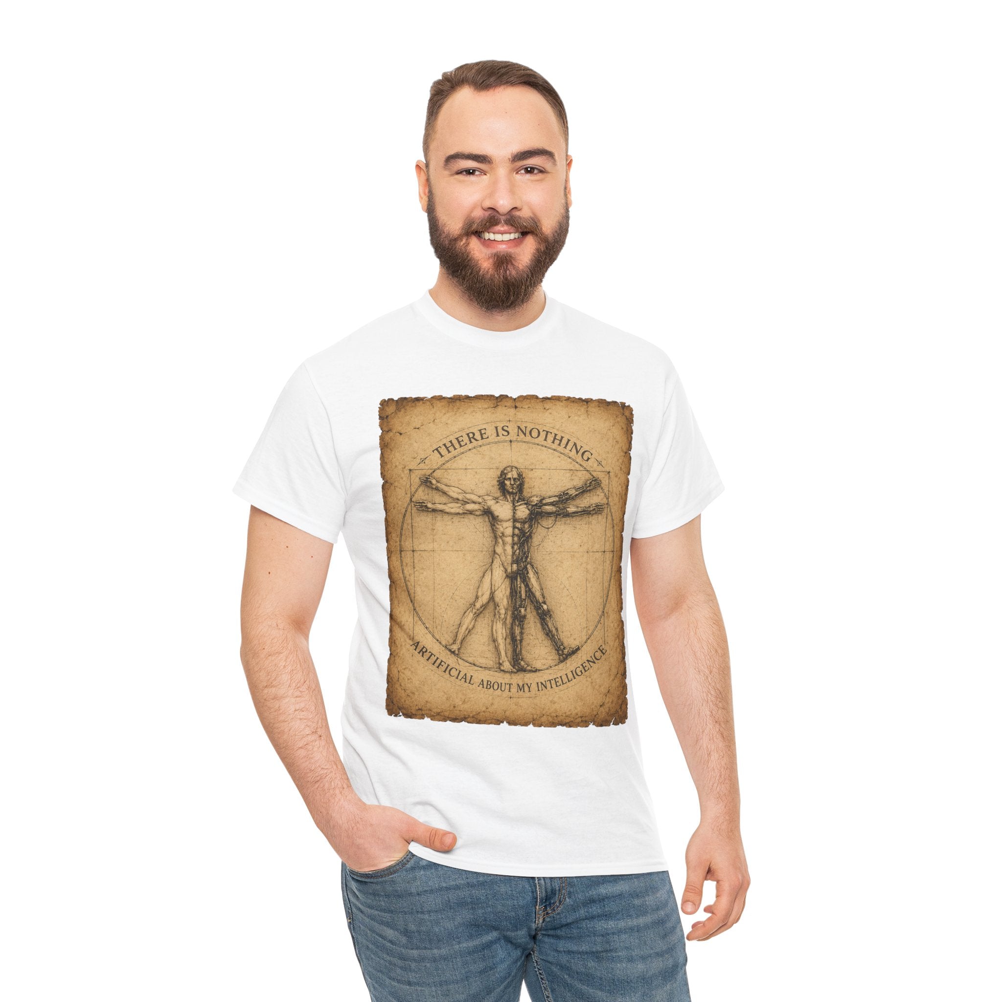 Vitruvian Intelligence T Shirt – There Is Nothing Artificial About My Intelligence Retro Philosophy Tee
