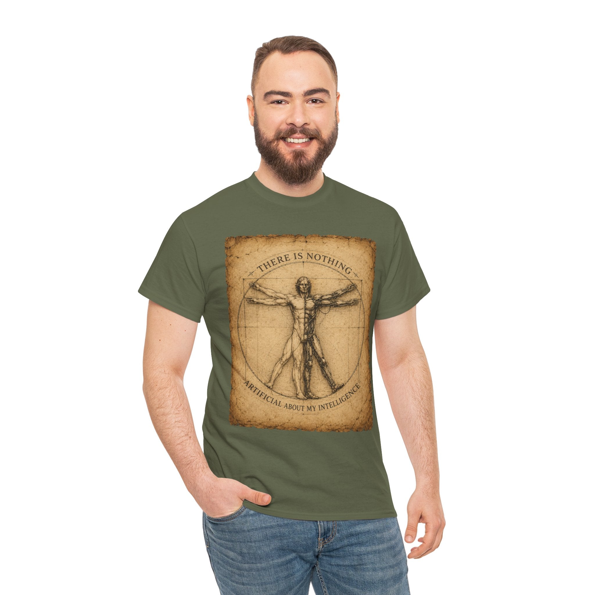 Vitruvian Intelligence T Shirt – There Is Nothing Artificial About My Intelligence Retro Philosophy Tee