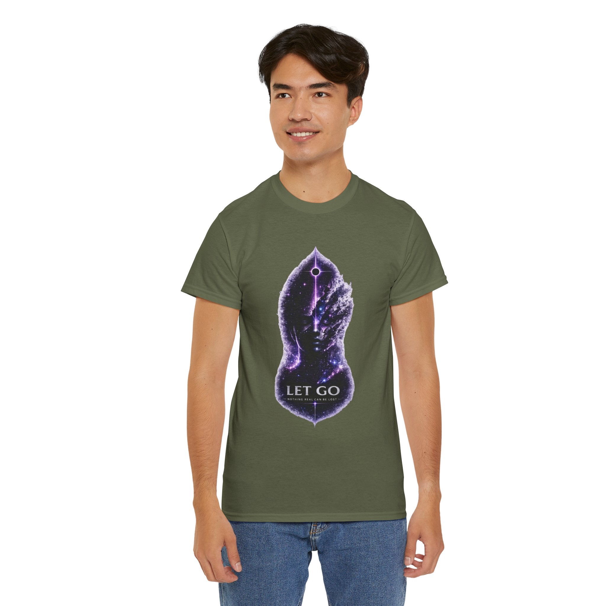 Let Go Spiritual Meditation T Shirt – Cosmic Mindfulness Graphic Tee