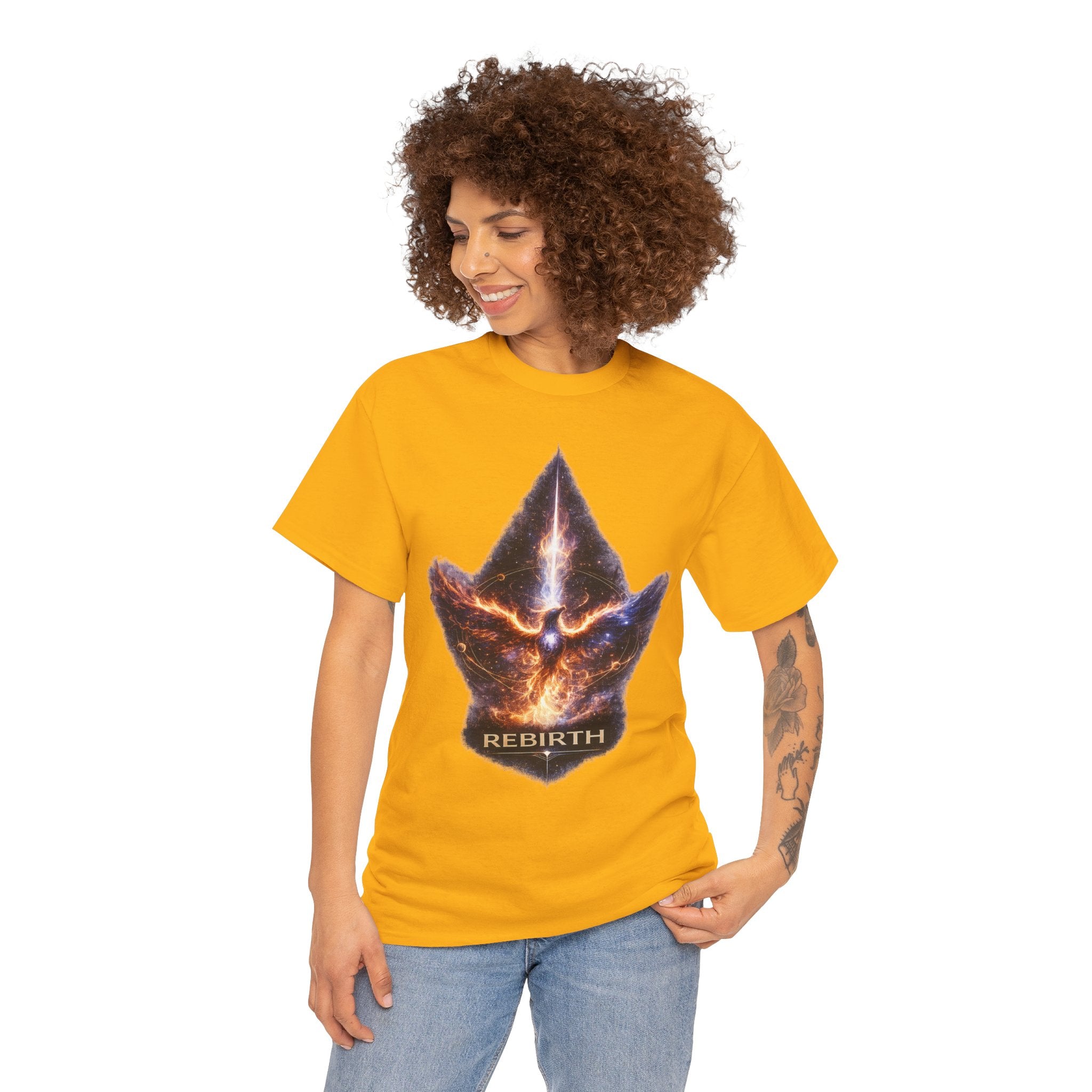 Rebirth Cosmic Phoenix T Shirt – Spiritual Transformation Meditation Graphic Tee