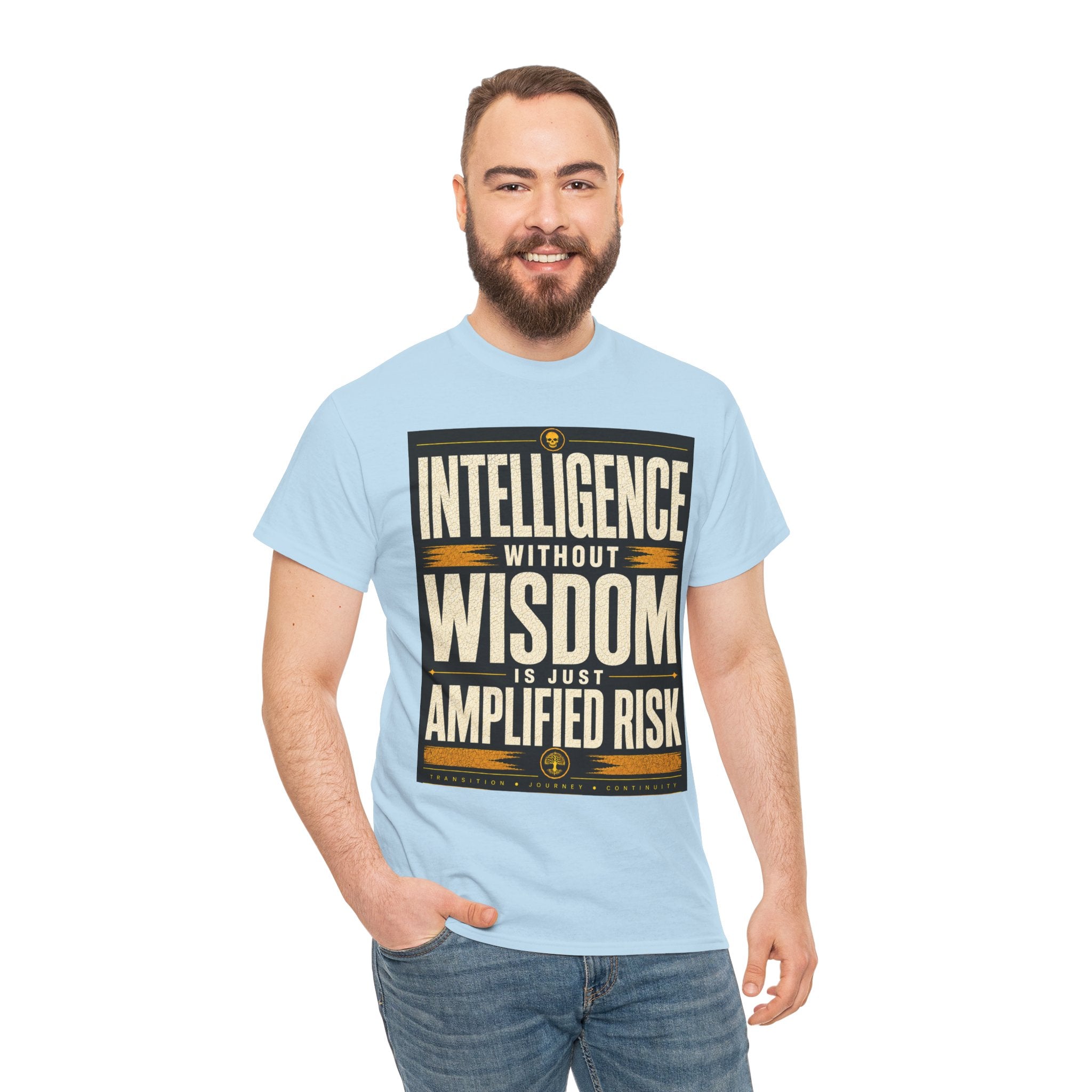 Intelligence Without Wisdom Is Just Amplified Risk T Shirt – Retro Philosophy Quote Graphic Tee