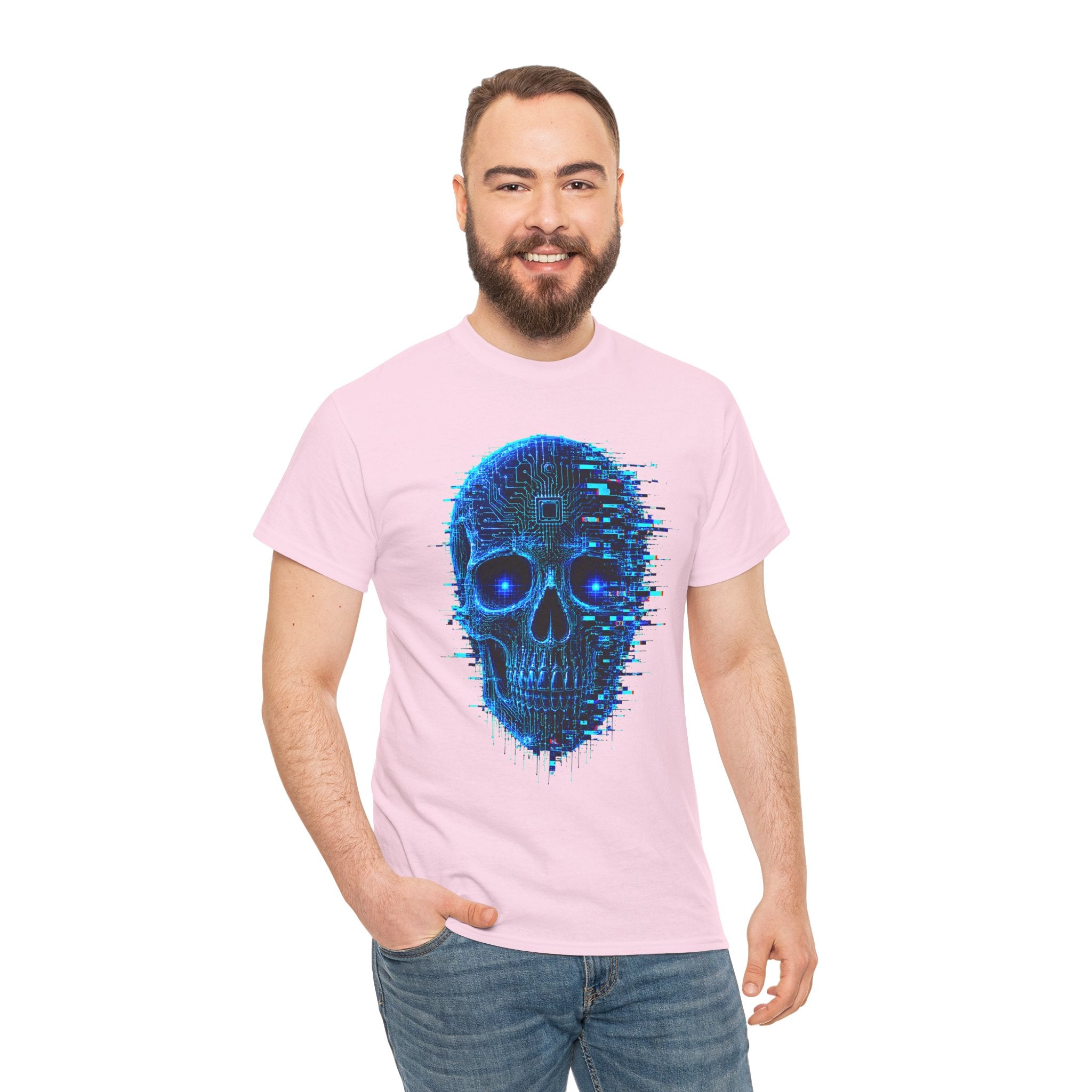 Glitched Skull Cyberpunk Graphic T-Shirt | WildOrbit
