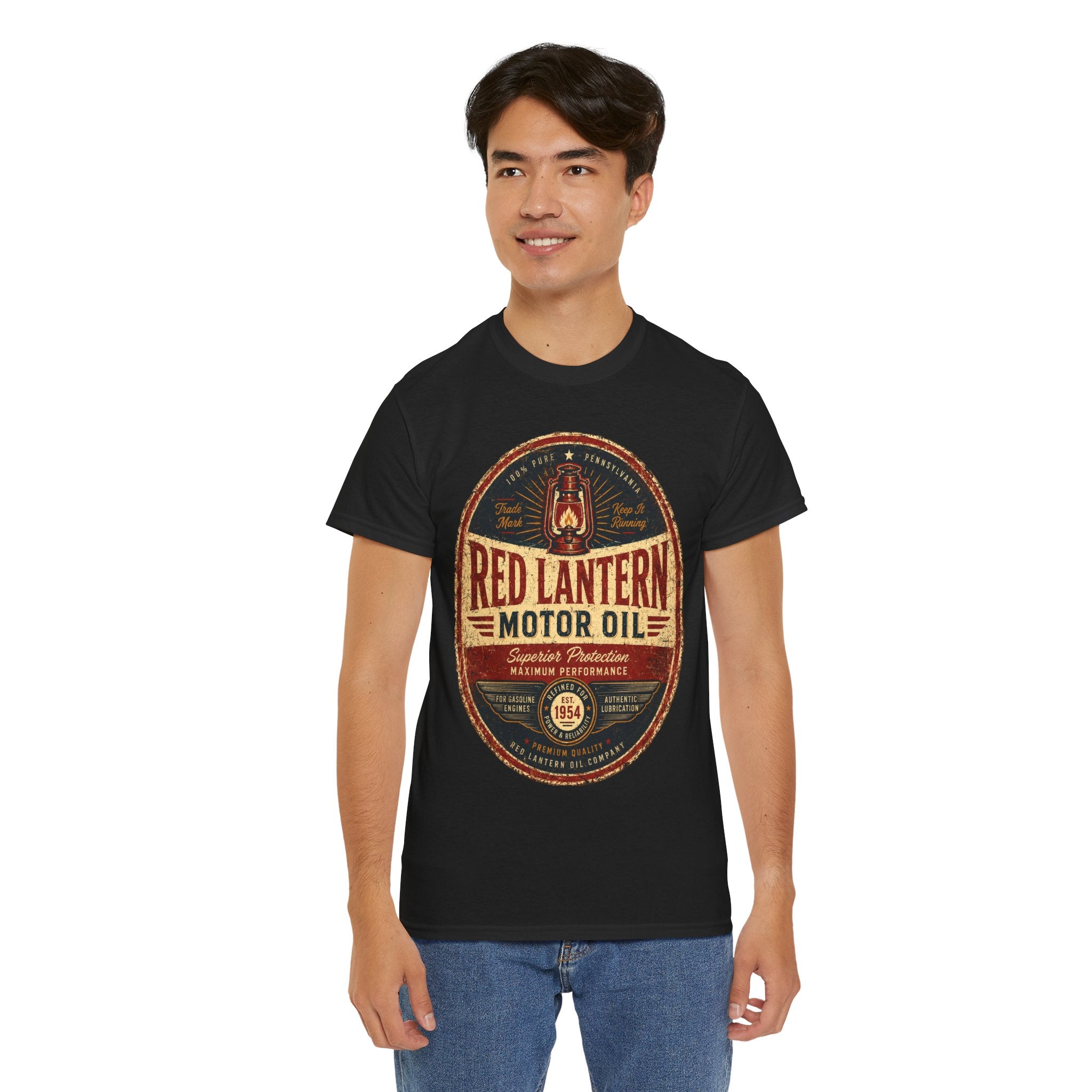 Red Lantern Motor Oil Vintage T Shirt – Retro Automotive Garage Graphic Tee for Car Lovers
