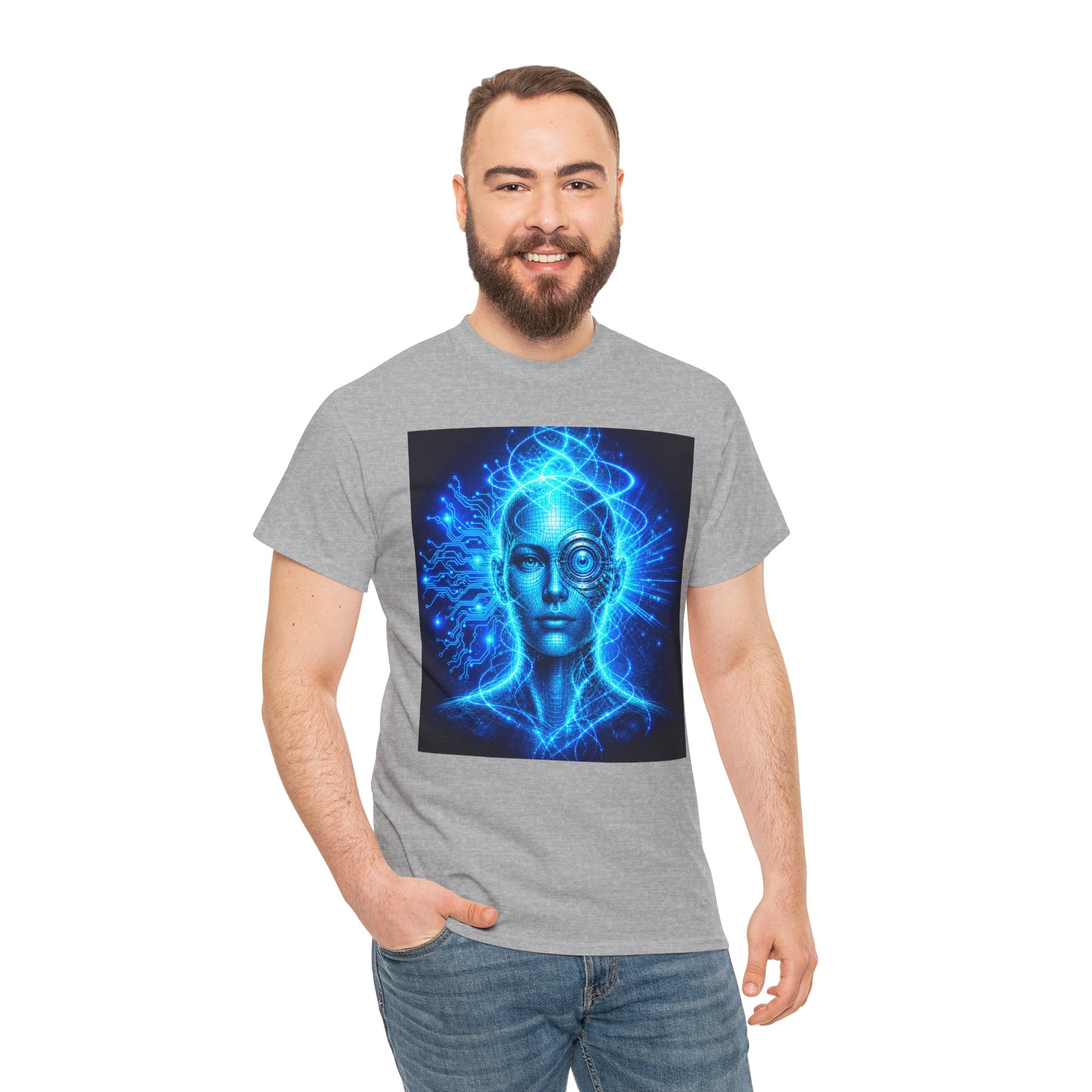 Sci Fi Cyborg Eye T Shirt – Futuristic Blue AI Cosmic Mind Graphic Tee
