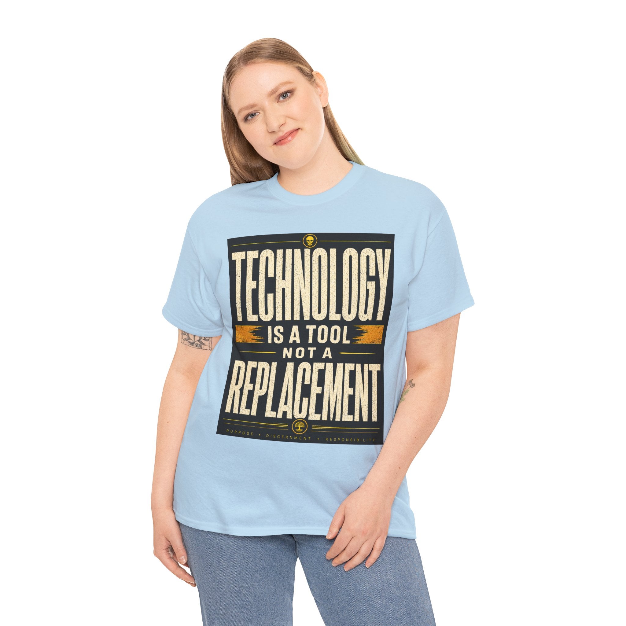 Technology Is A Tool Not A Replacement T Shirt – Retro AI Philosophy Graphic Tee