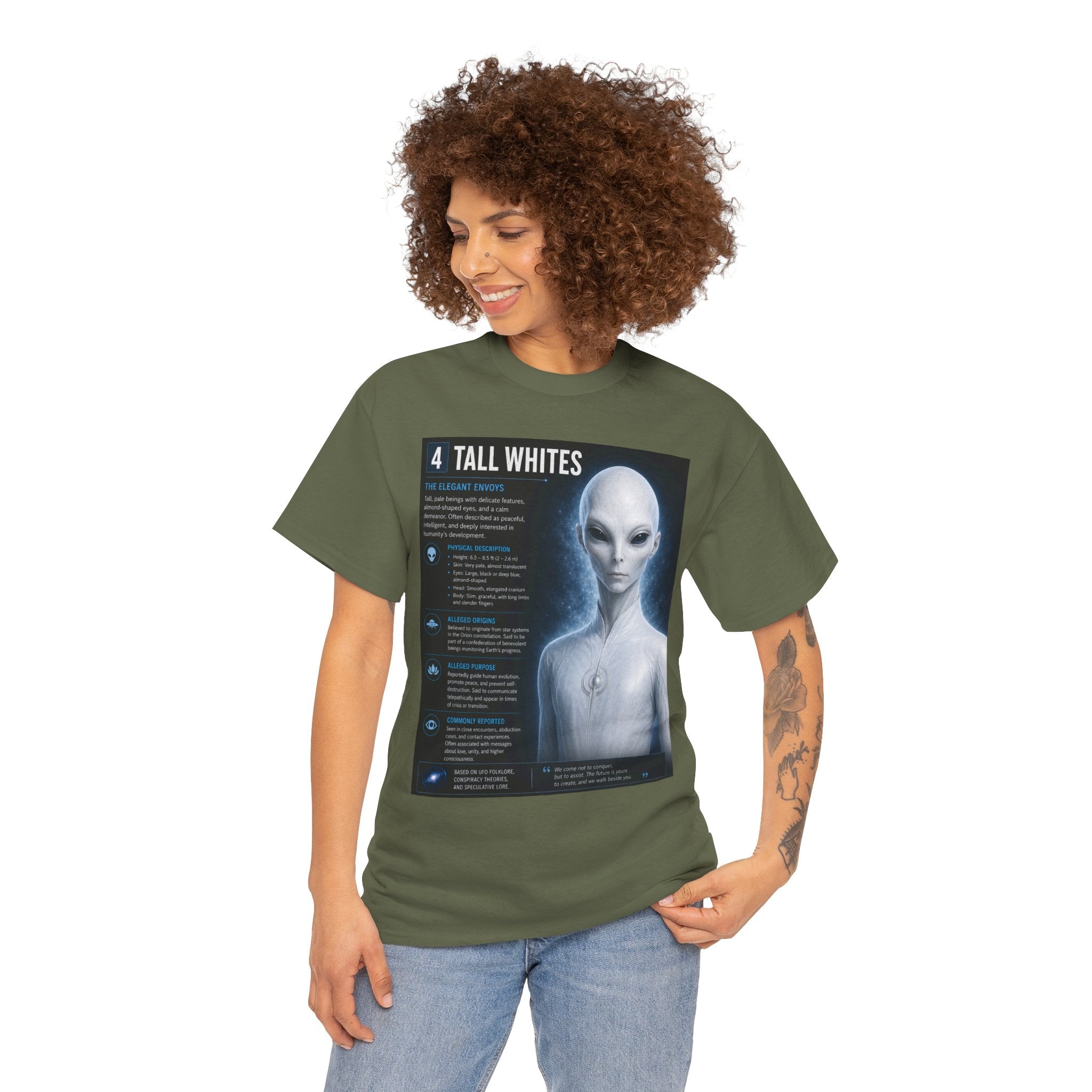 Tall Whites Alien T-Shirt – Ancient Aliens Sci-Fi Informational Graphic Tee for UFO Fans