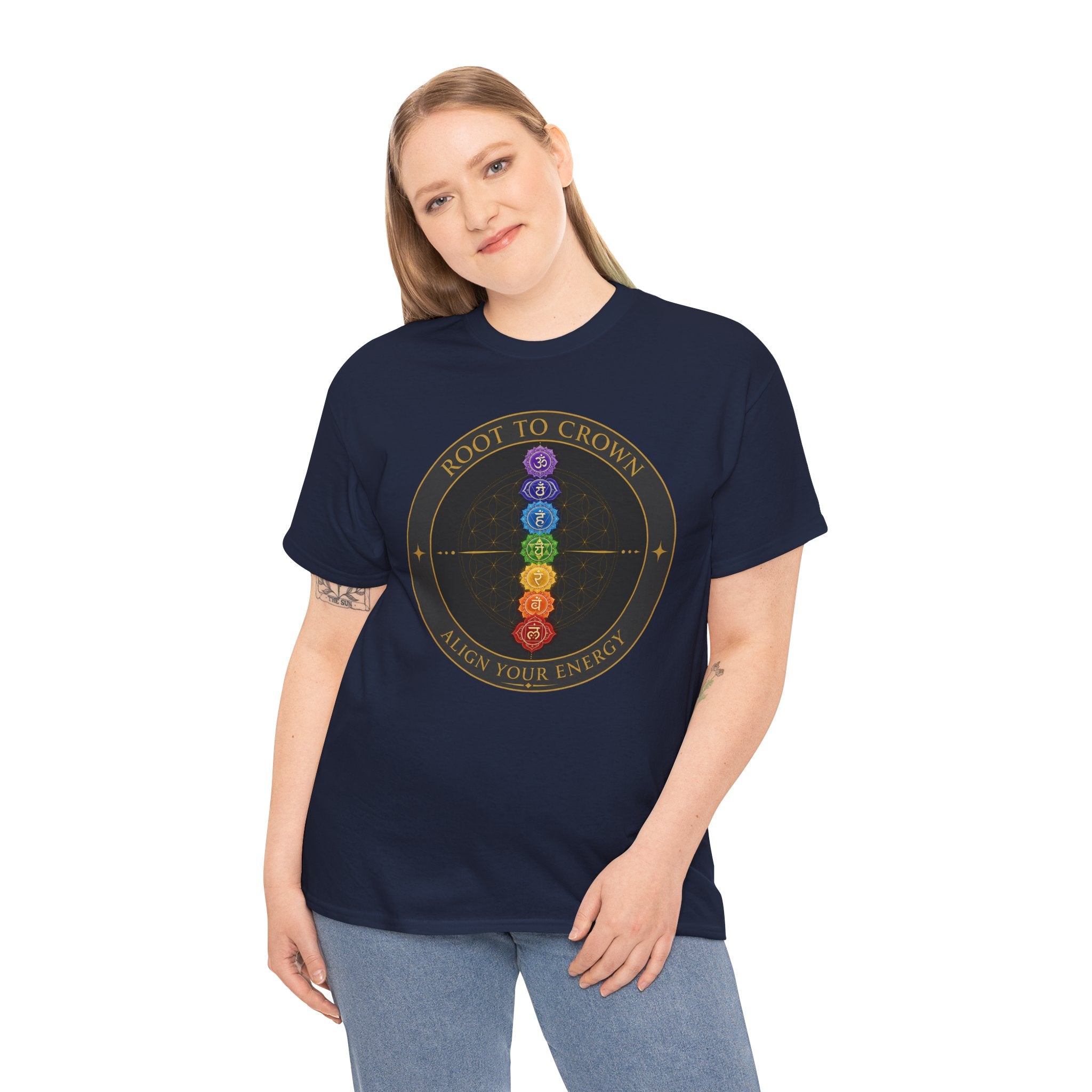 Root To Crown Chakra T-Shirt – Sacred Geometry Energy Alignment Graphic Tee