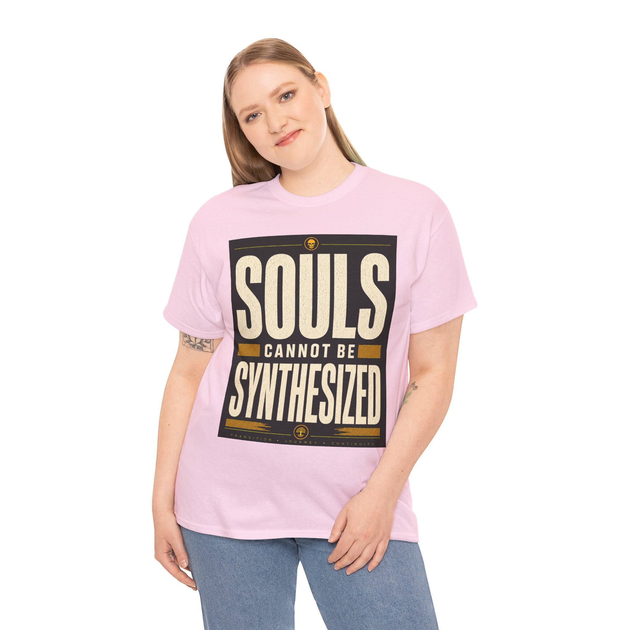 Souls Cannot Be Synthesized T Shirt – Retro Philosophical AI Quote Graphic Tee