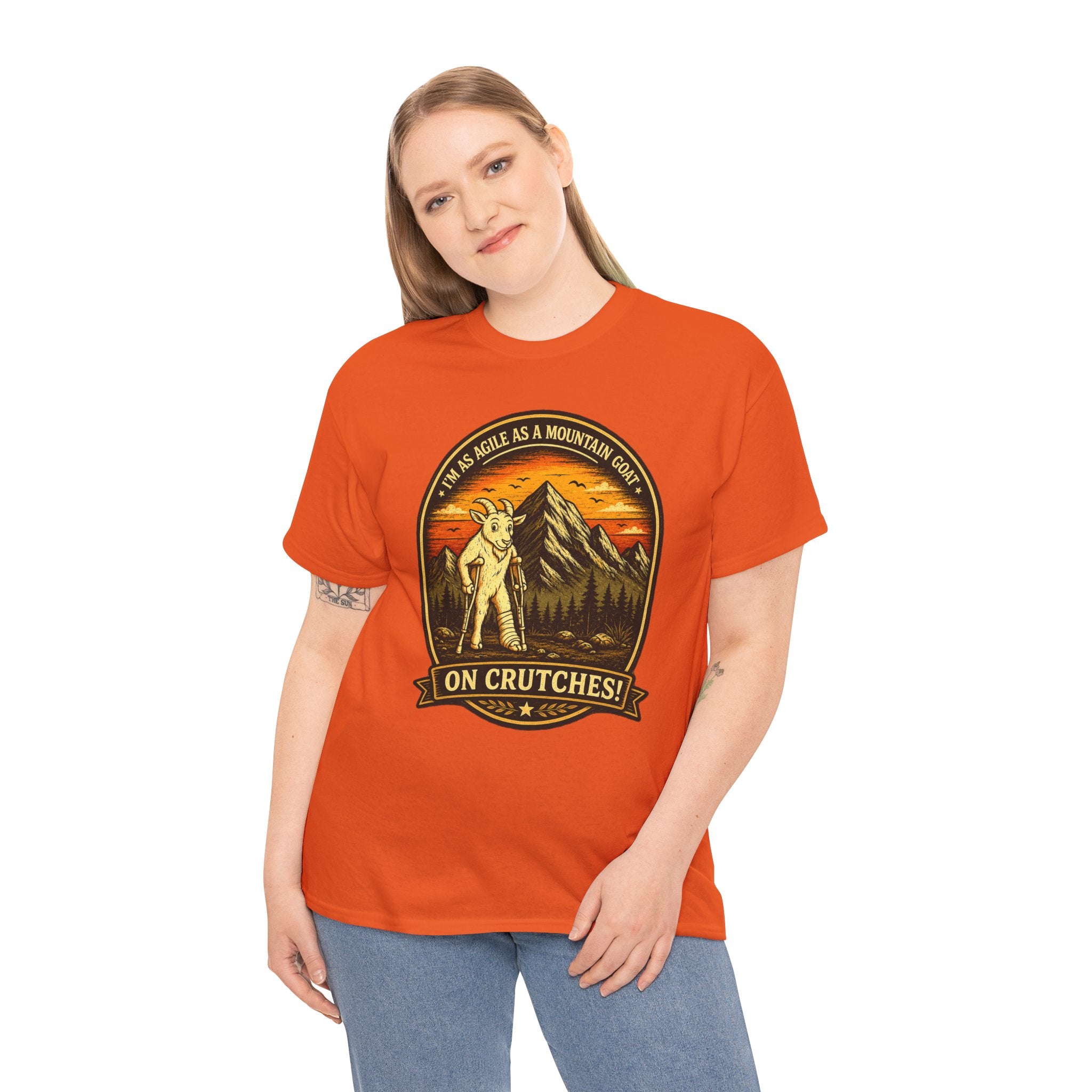 Funny Mountain Goat On Crutches Retro T Shirt – Hiking Recovery Graphic Tee for Campers & Outdoor Lovers
