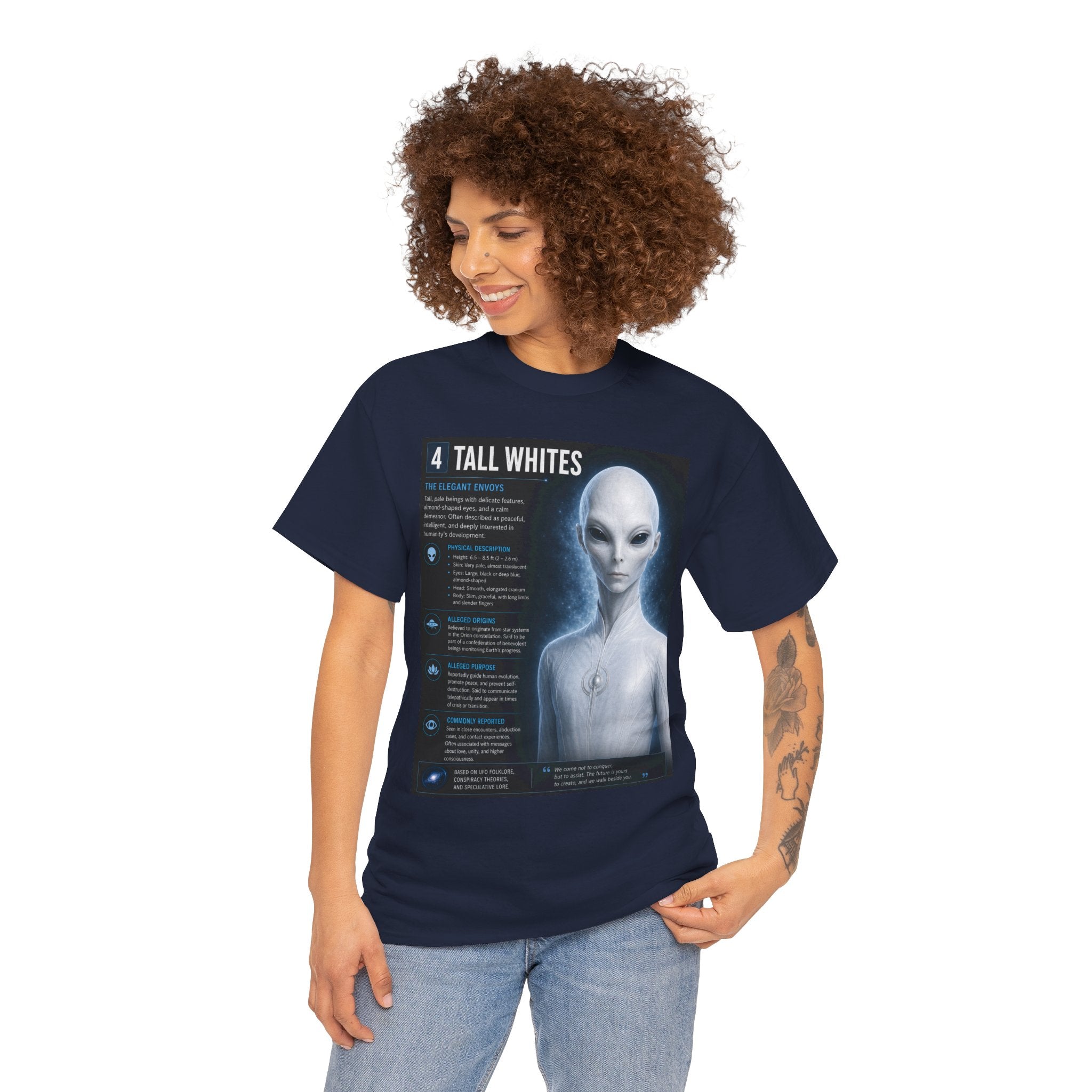 Tall Whites Alien T-Shirt – Ancient Aliens Sci-Fi Informational Graphic Tee for UFO Fans
