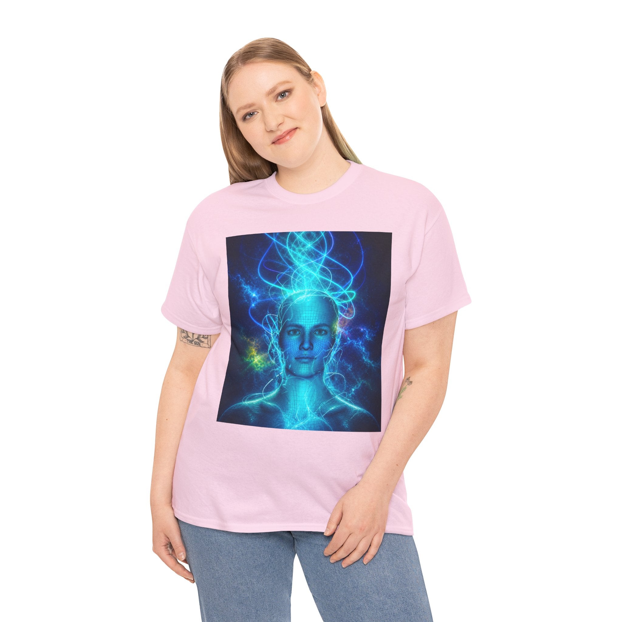 Sci Fi Regeneration Head T Shirt – Electric Blue Cyberpunk AI Graphic Tee