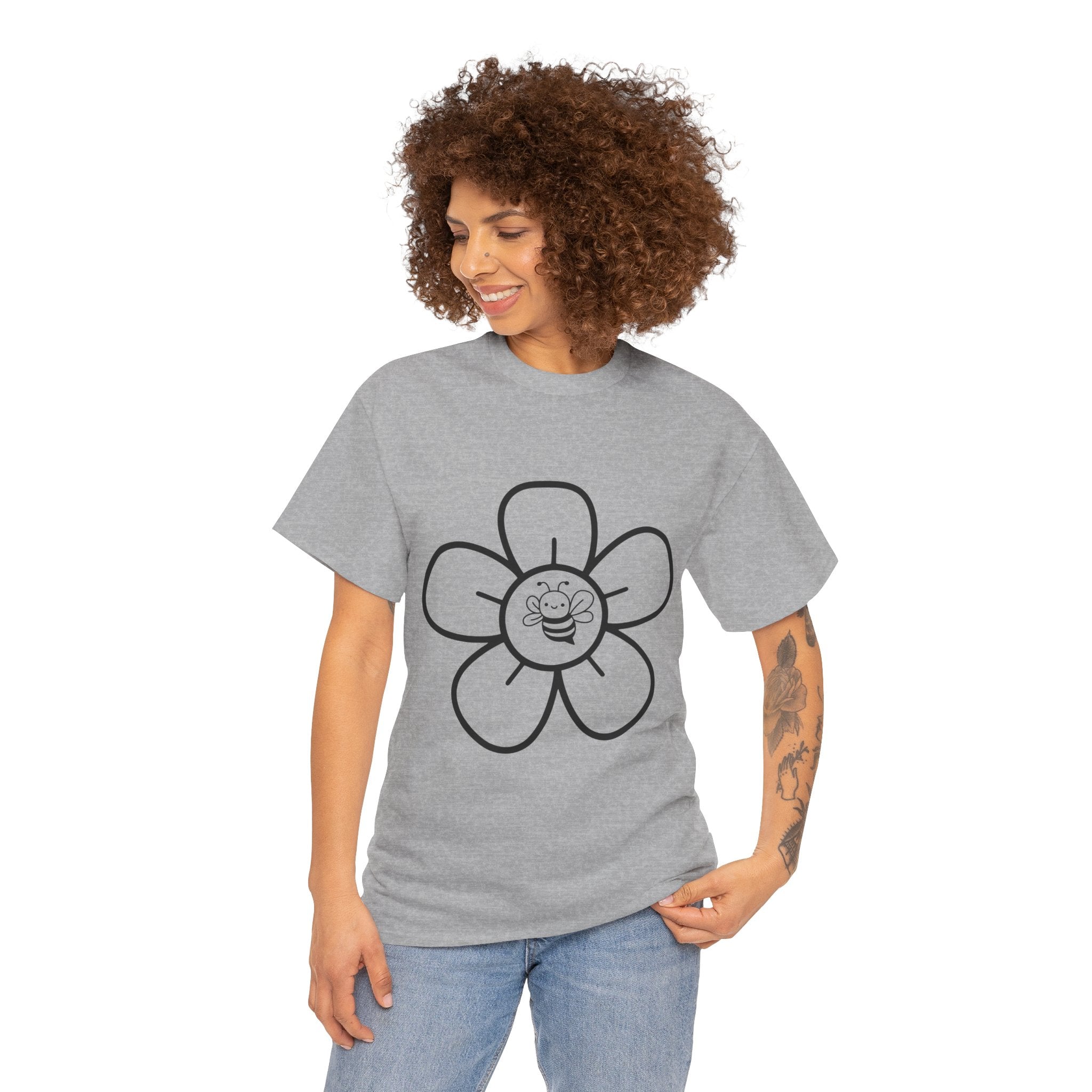 Cute Bee Flower T Shirt – Minimalist Floral Bee Graphic Tee for Nature Lovers