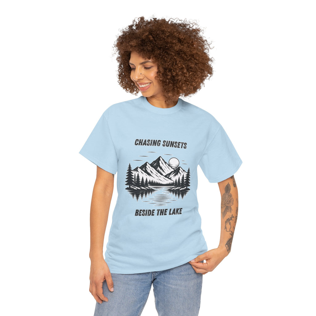 Chasing Sunsets Beside The Lake T Shirt – Vintage Hiking Camping Mountain Graphic Tee
