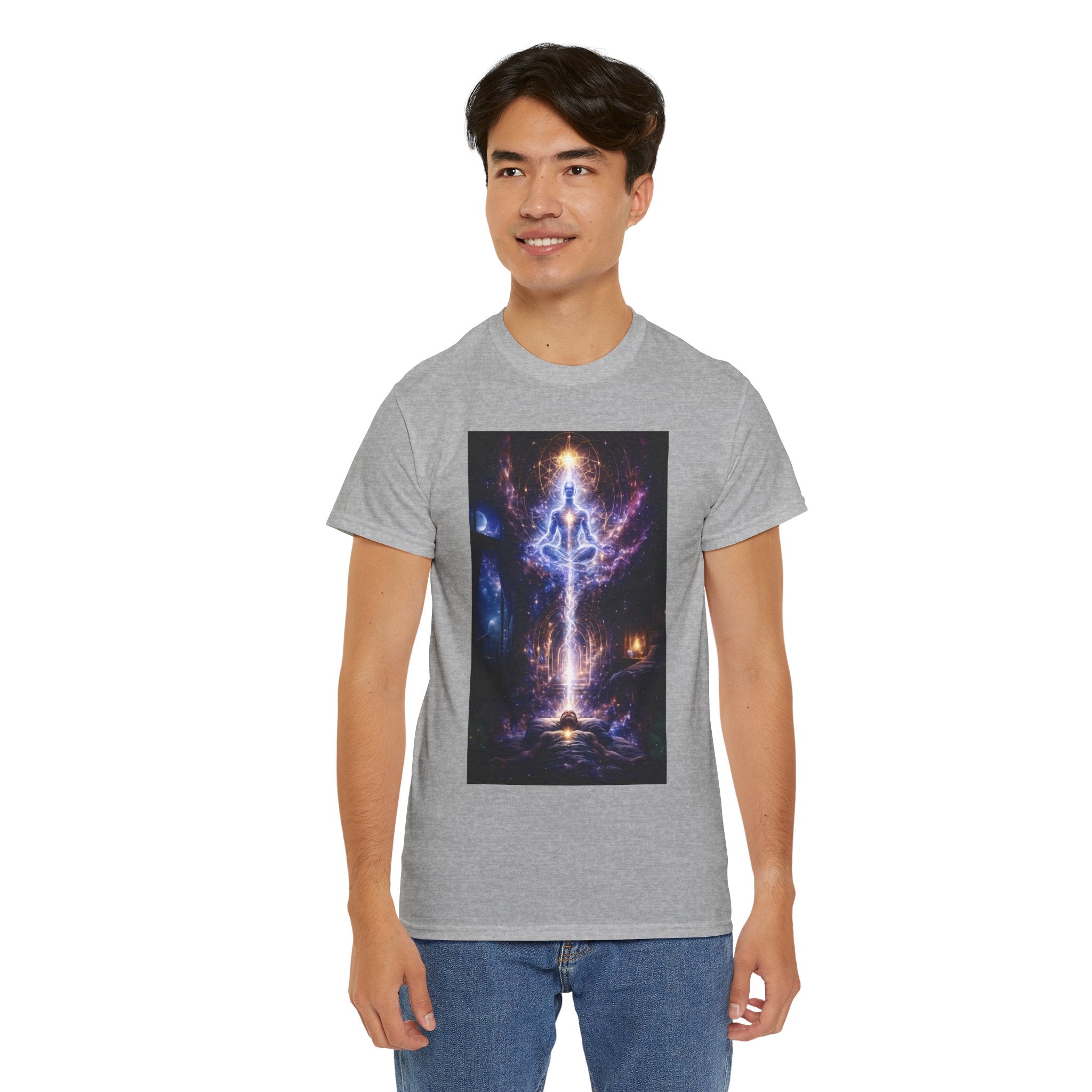 The Observer Spiritual Ascension T Shirt – Cosmic Meditation & Aura Art Graphic Tee
