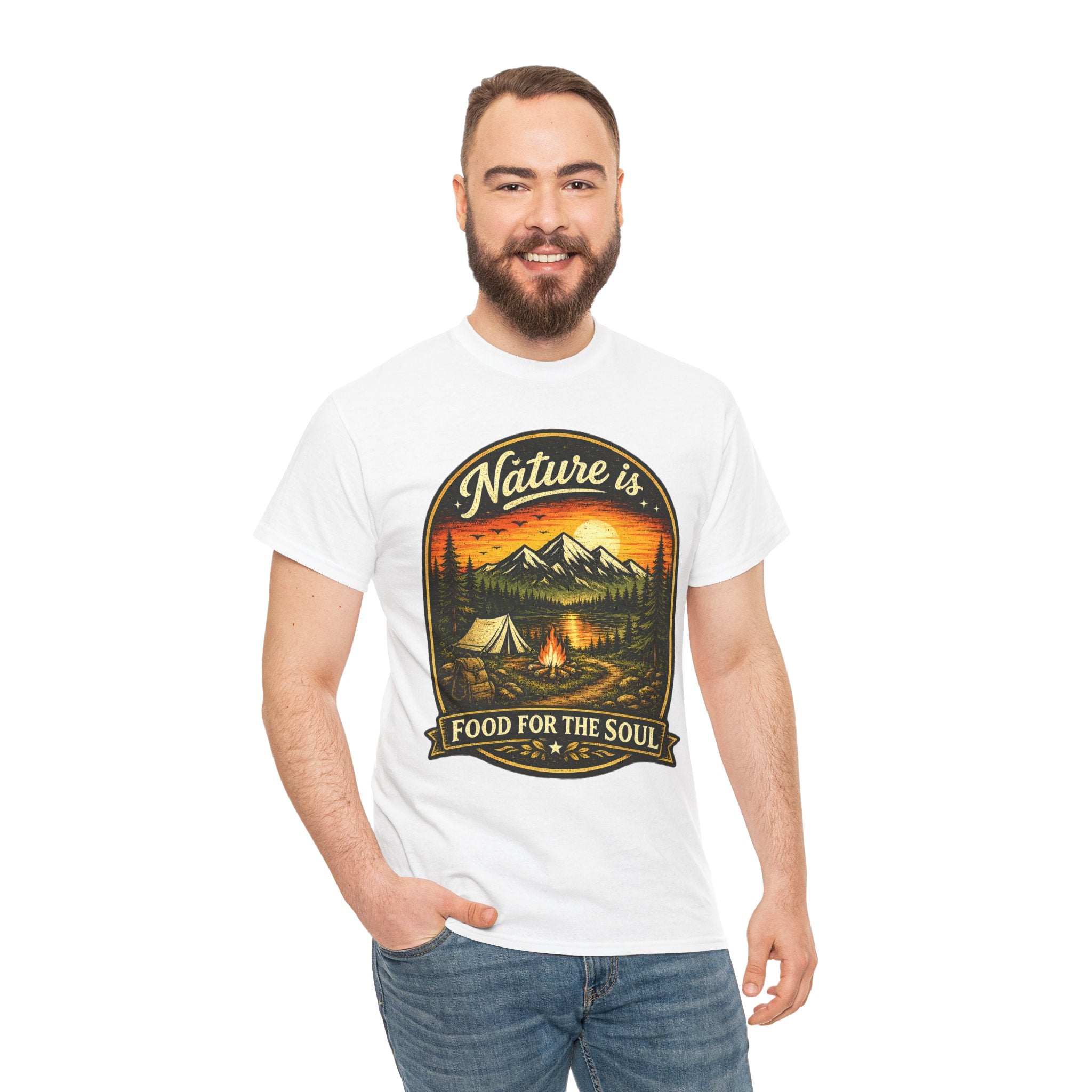 Nature Is Food For The Soul T Shirt – Vintage Camping Graphic Tee for Outdoor Lovers