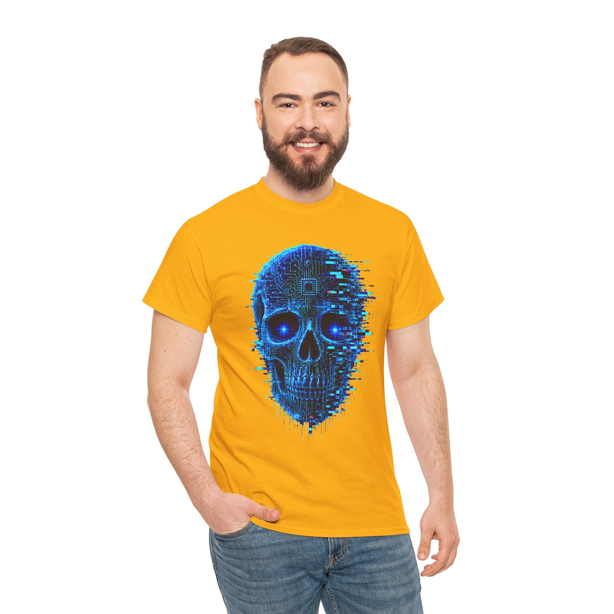 Glitched Skull Cyberpunk Graphic T-Shirt | WildOrbit