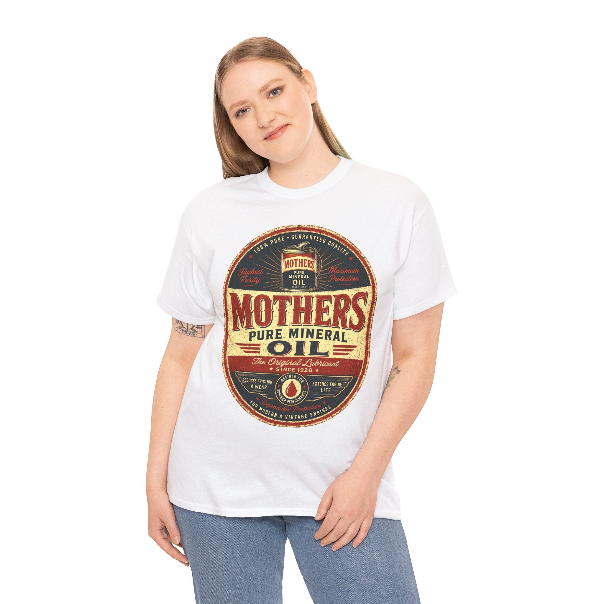Mothers Pure Mineral Oil Vintage T Shirt – Retro Automotive Garage Graphic Tee for Car Enthusiasts