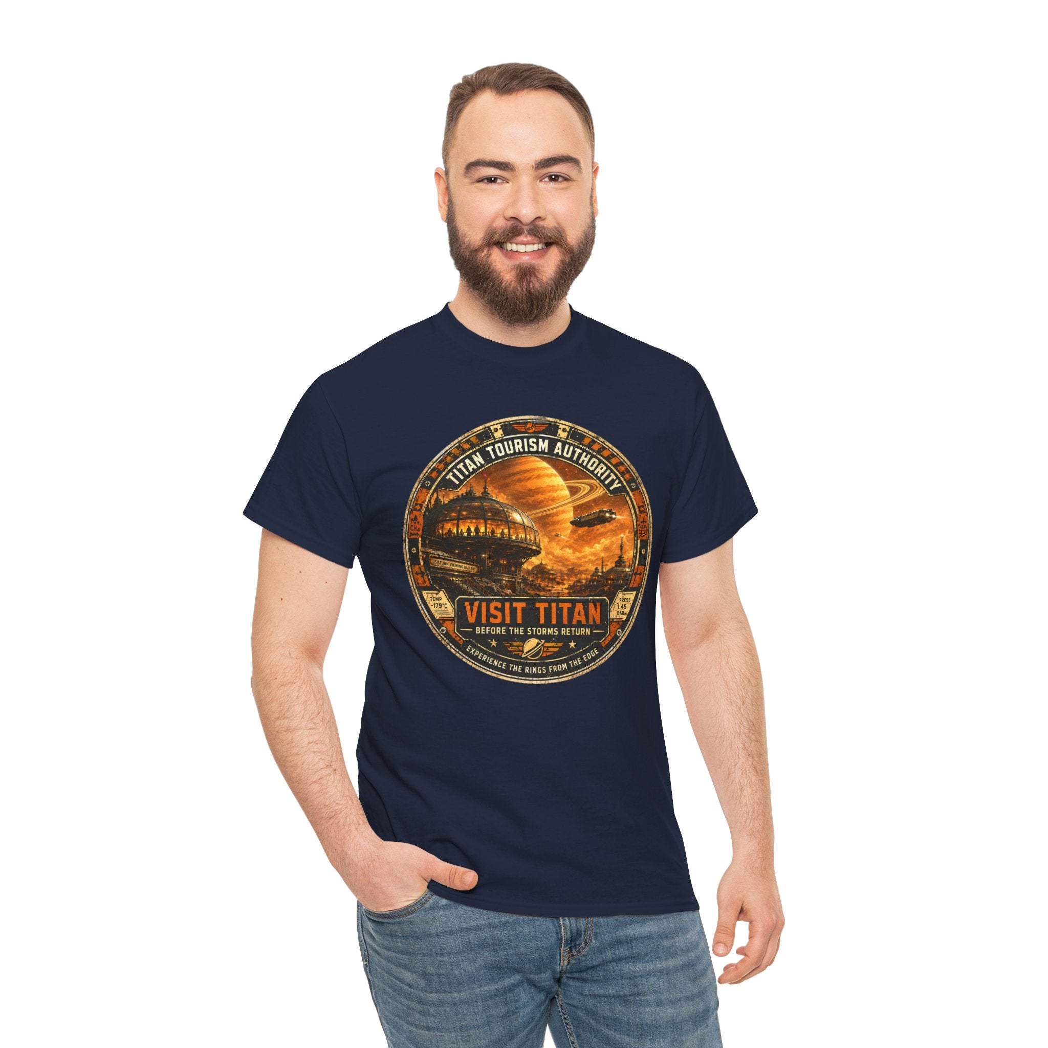 Visit Titan Vintage Space Travel T Shirt – Retro Sci Fi Graphic Tee