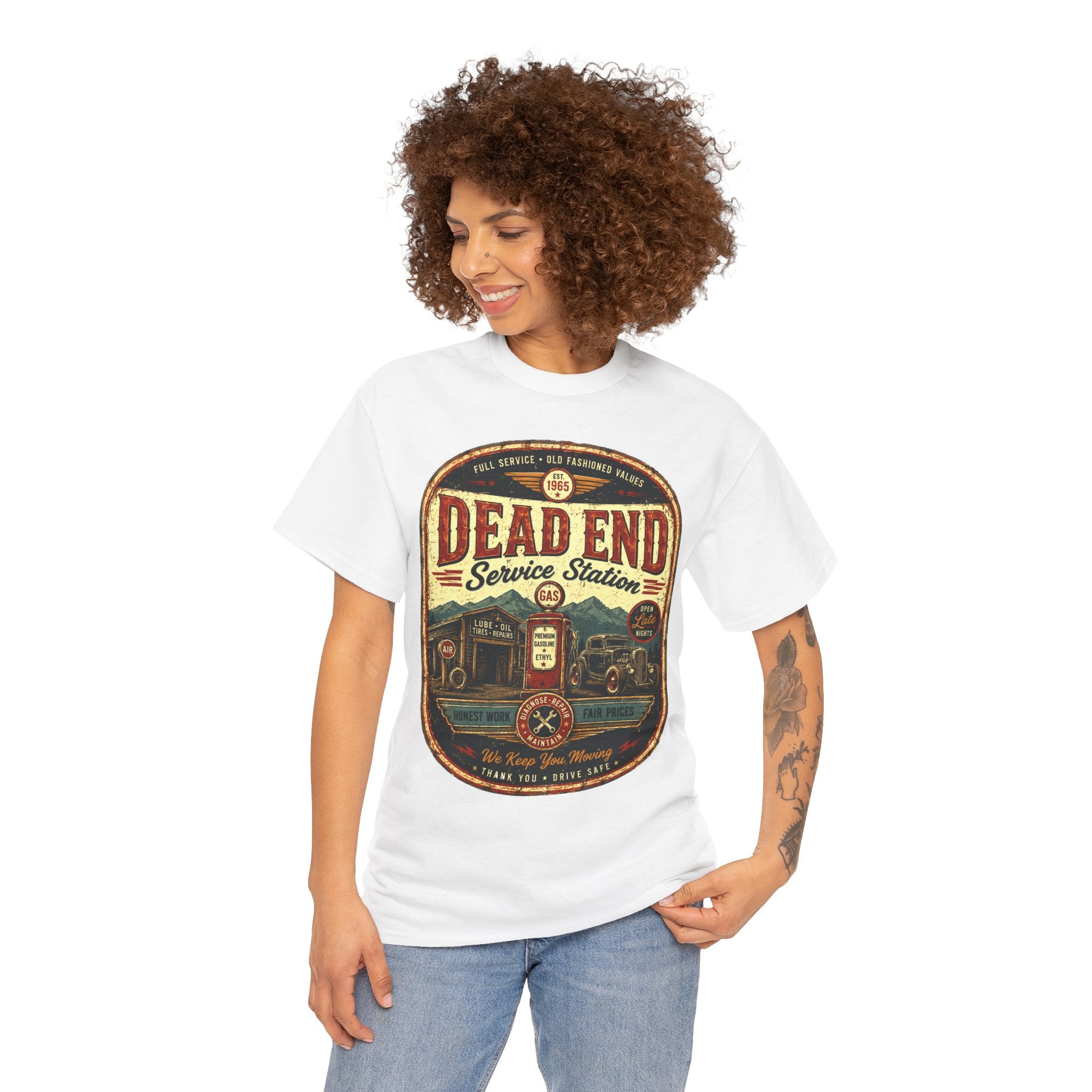 Dead End Service Station Vintage Gasoline T Shirt – Retro Garage Graphic Tee for Car Lovers