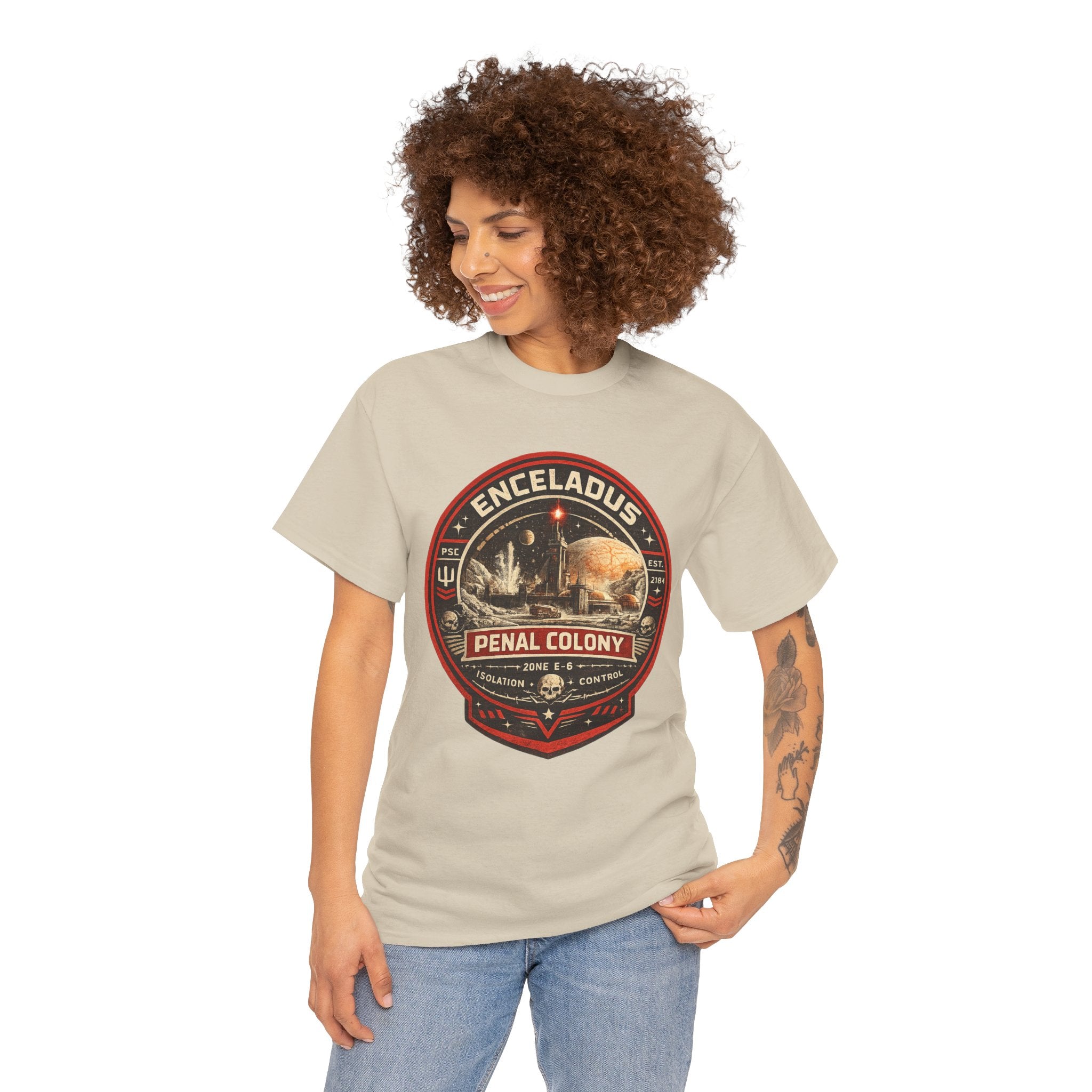 Enceladus Penal Colony T Shirt – Retro Sci Fi Space Prison Graphic Tee