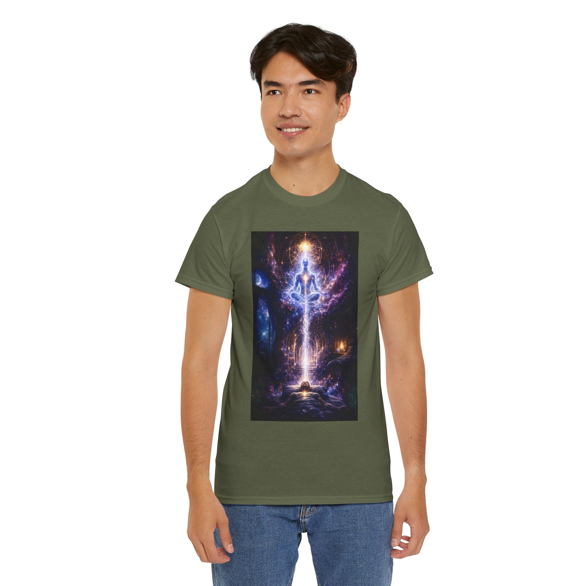 The Observer Spiritual Ascension T Shirt – Cosmic Meditation & Aura Art Graphic Tee
