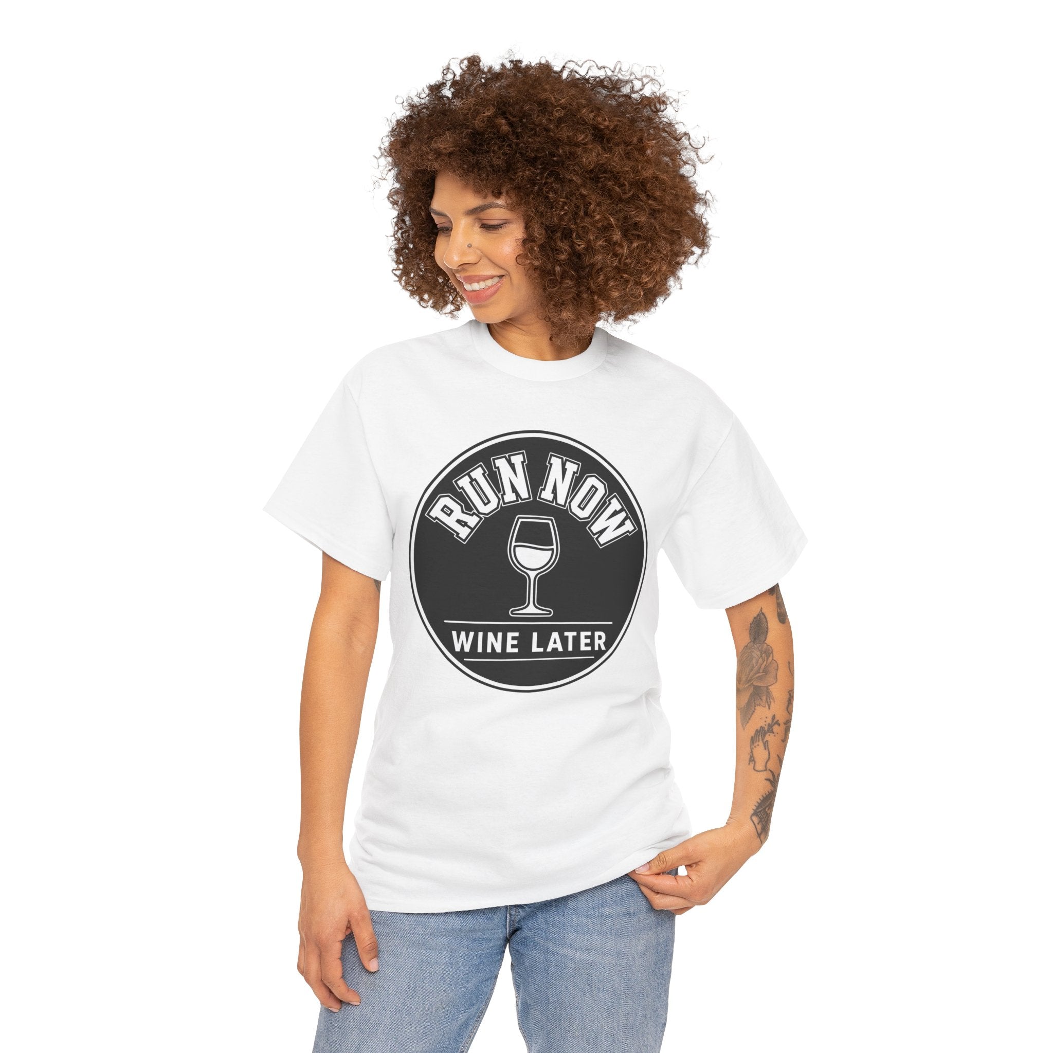 Run Now Wine Later T-Shirt – Funny Running Graphic Tee for Wine Lovers