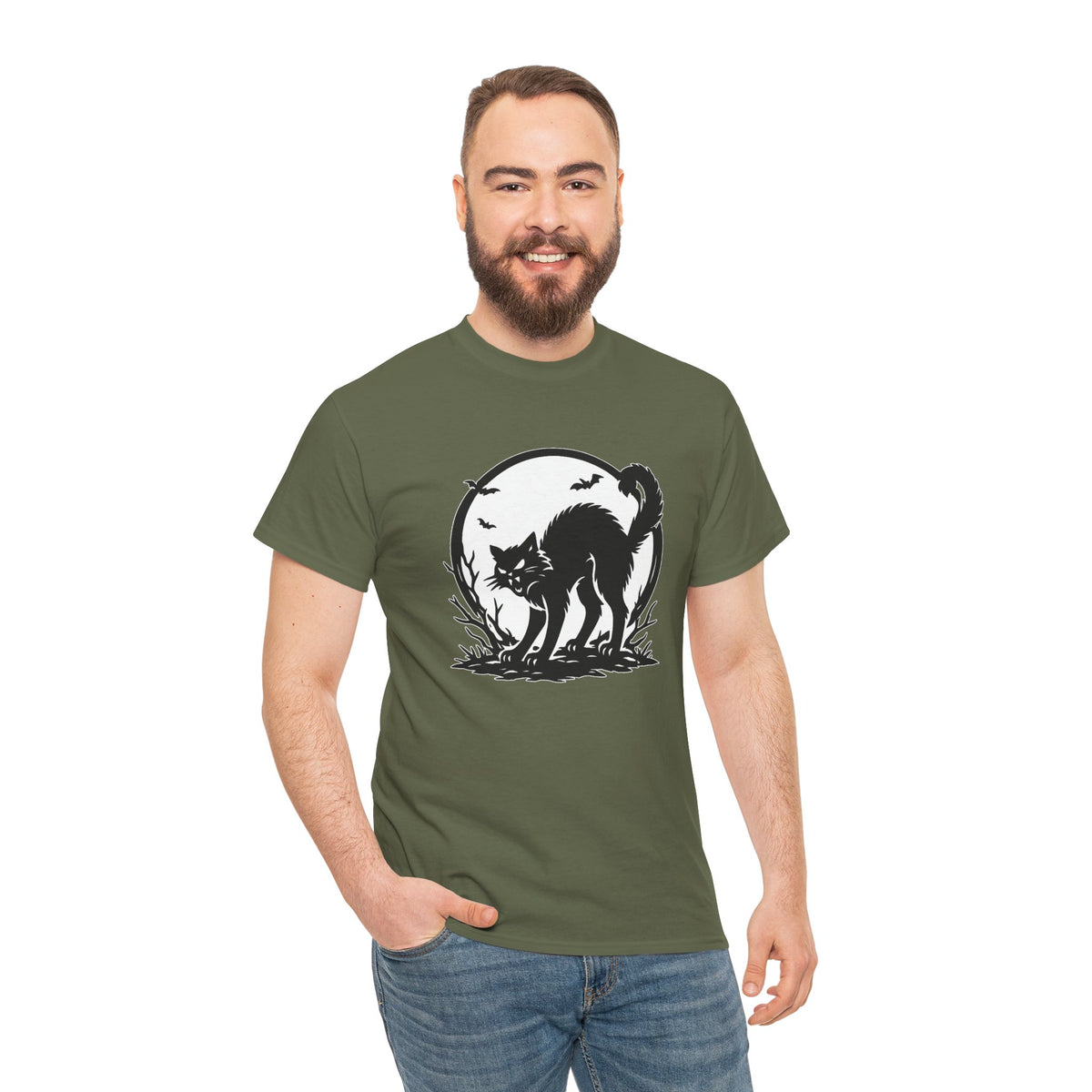 Black Cat Moon Halloween Graphic T-Shirt | WildOrbit