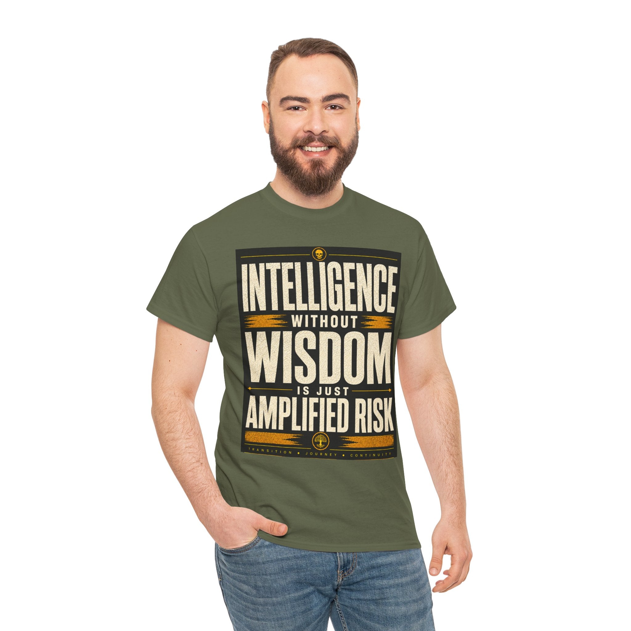 Intelligence Without Wisdom Is Just Amplified Risk T Shirt – Retro Philosophy Quote Graphic Tee