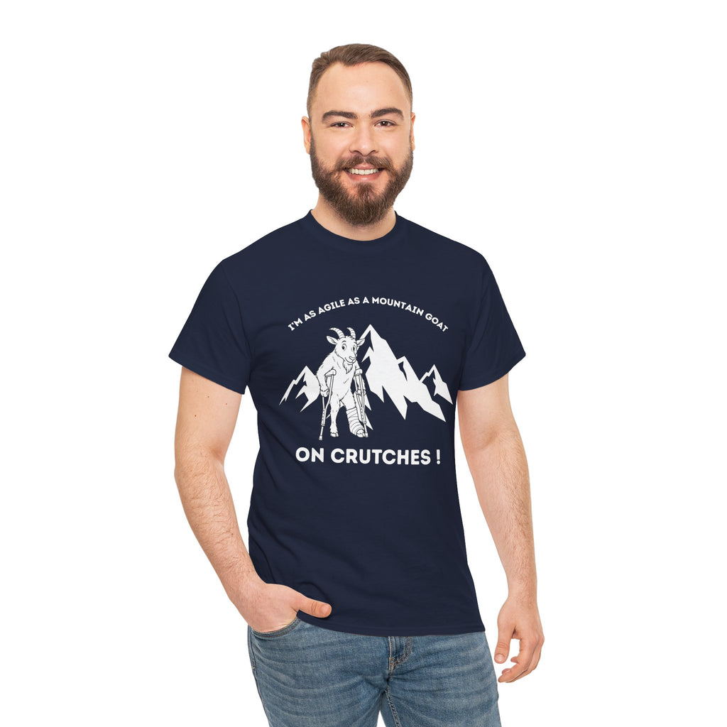 Funny Mountain Goat On Crutches T Shirt – Hiking Recovery Graphic Tee for Campers & Outdoor Lovers