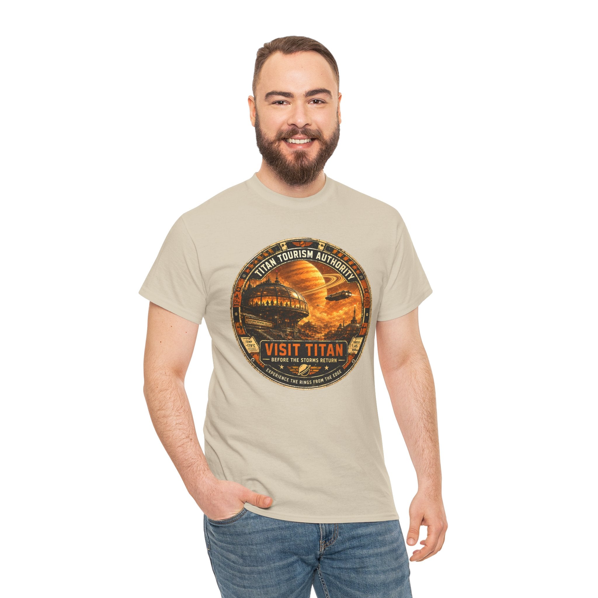 Visit Titan Vintage Space Travel T Shirt – Retro Sci Fi Graphic Tee