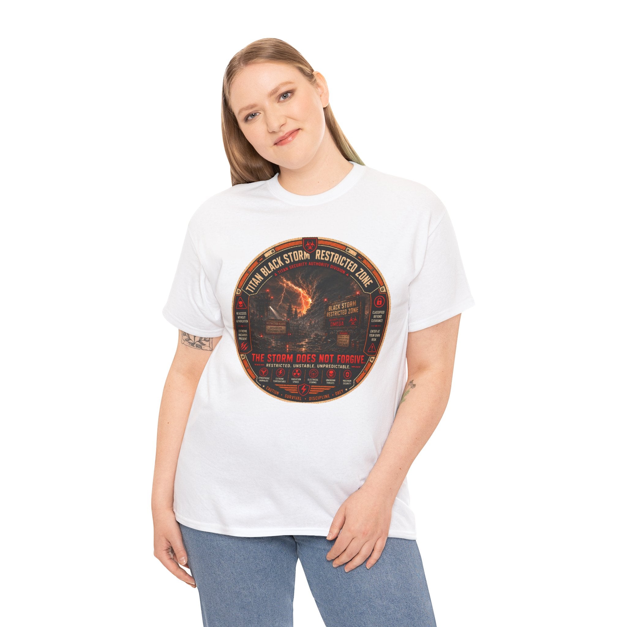 Storm Shelter Retro Sci Fi Warning T Shirt – The Storm Does Not Forget Graphic Tee